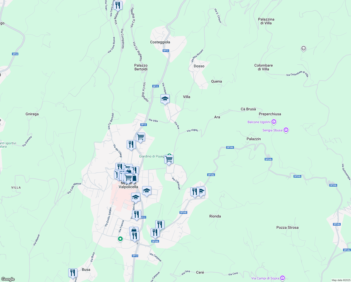 map of restaurants, bars, coffee shops, grocery stores, and more near 15 Via Poiega in Negrar di Valpolicella