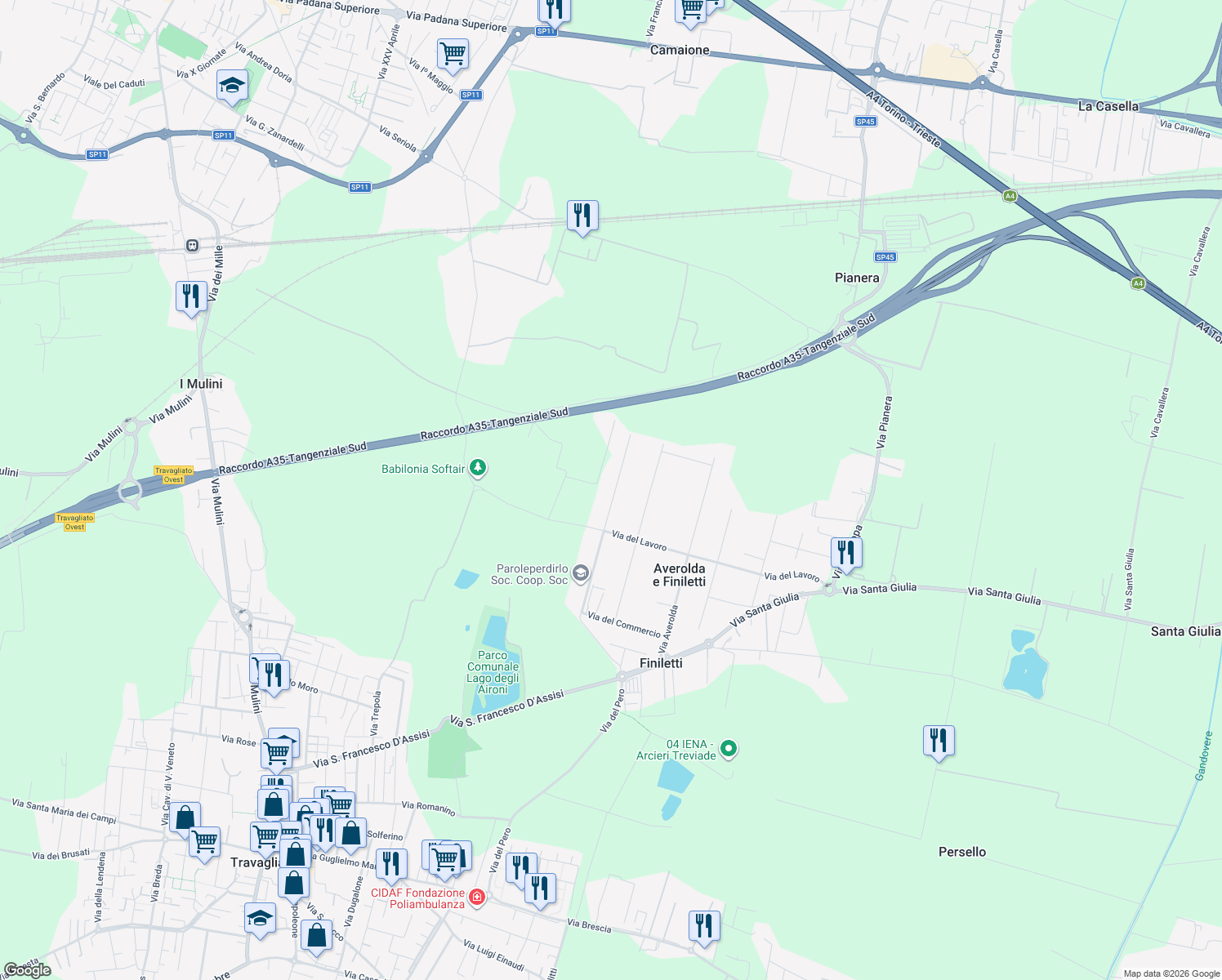 map of restaurants, bars, coffee shops, grocery stores, and more near 59 Via dell'Industria in Travagliato