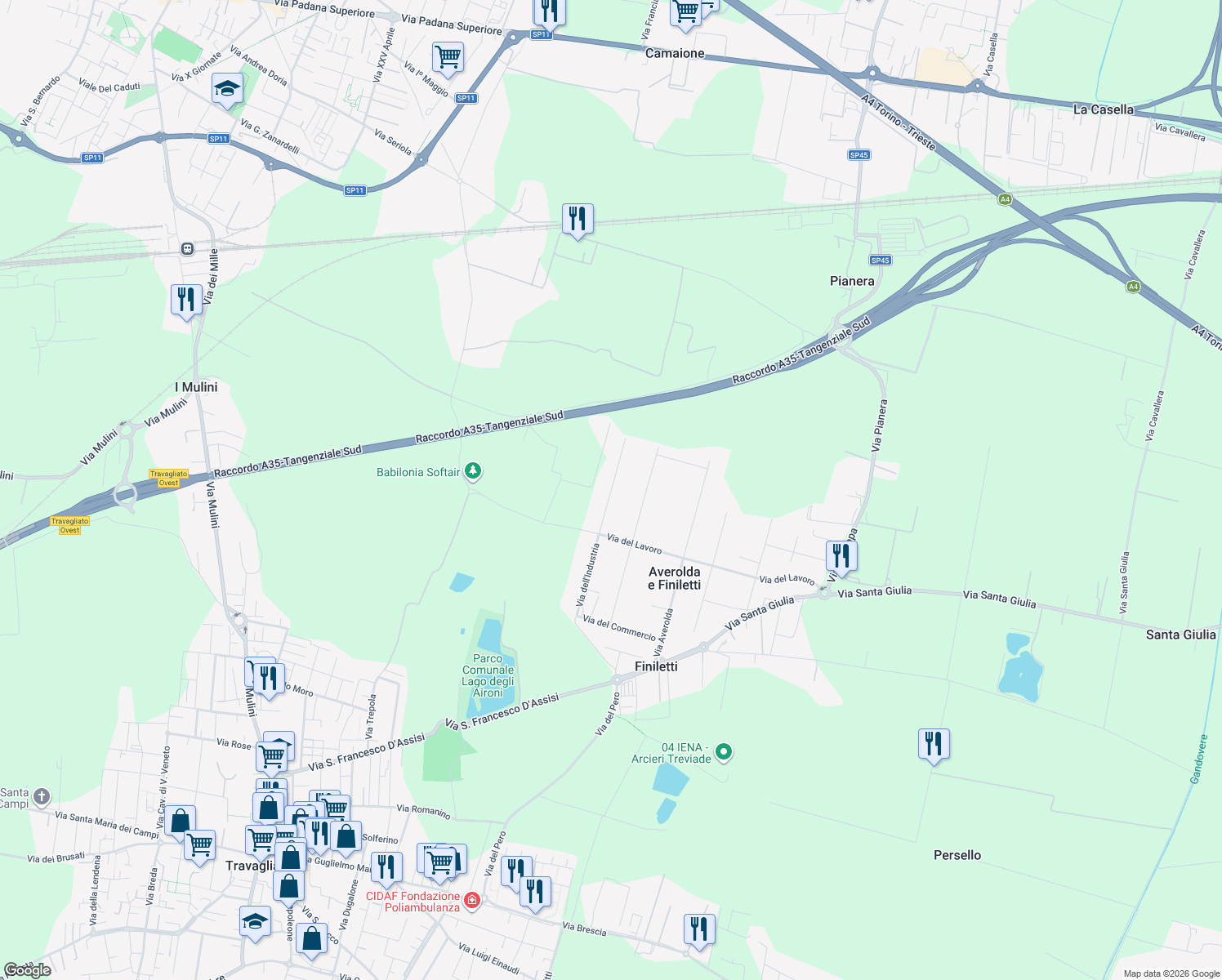 map of restaurants, bars, coffee shops, grocery stores, and more near 59 Via dell'Industria in Travagliato