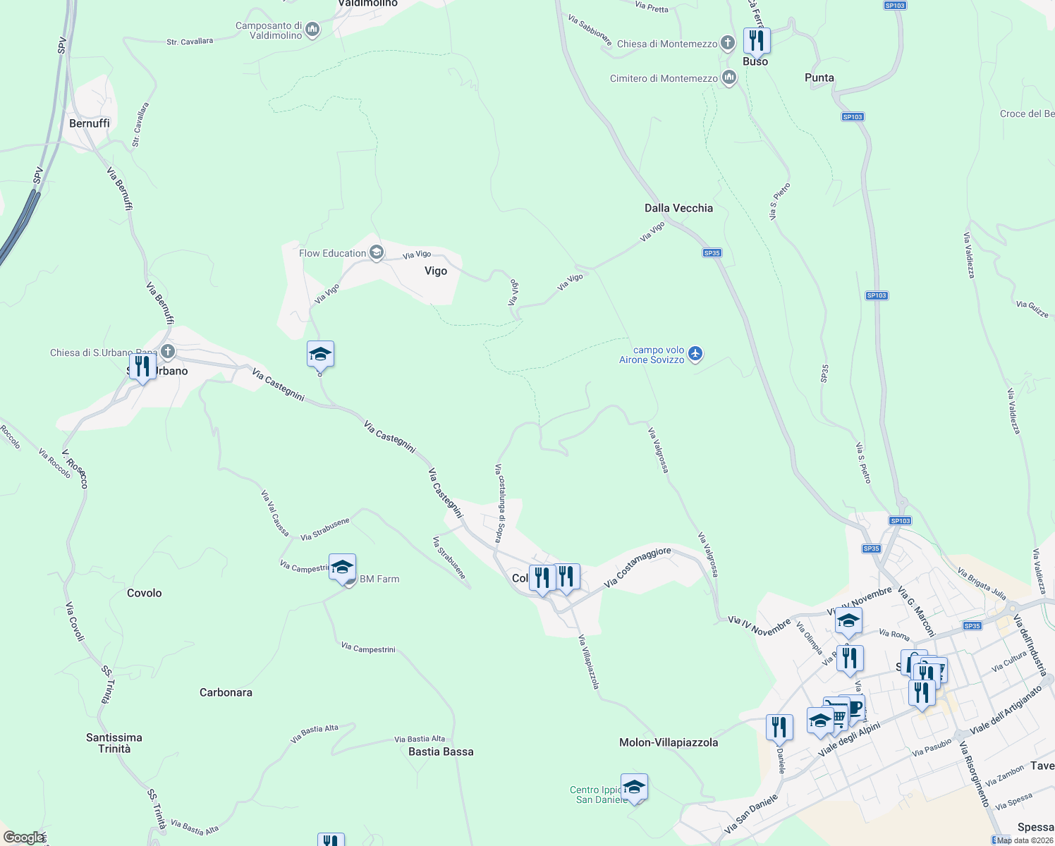 map of restaurants, bars, coffee shops, grocery stores, and more near 33 Via Costalunga Sotto in Provincia di Vicenza