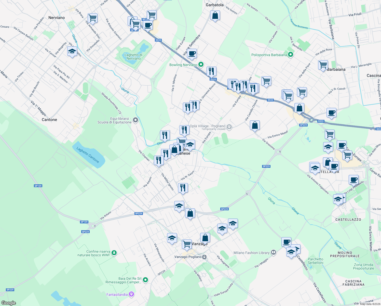 map of restaurants, bars, coffee shops, grocery stores, and more near in Metropolitan City of Milan
