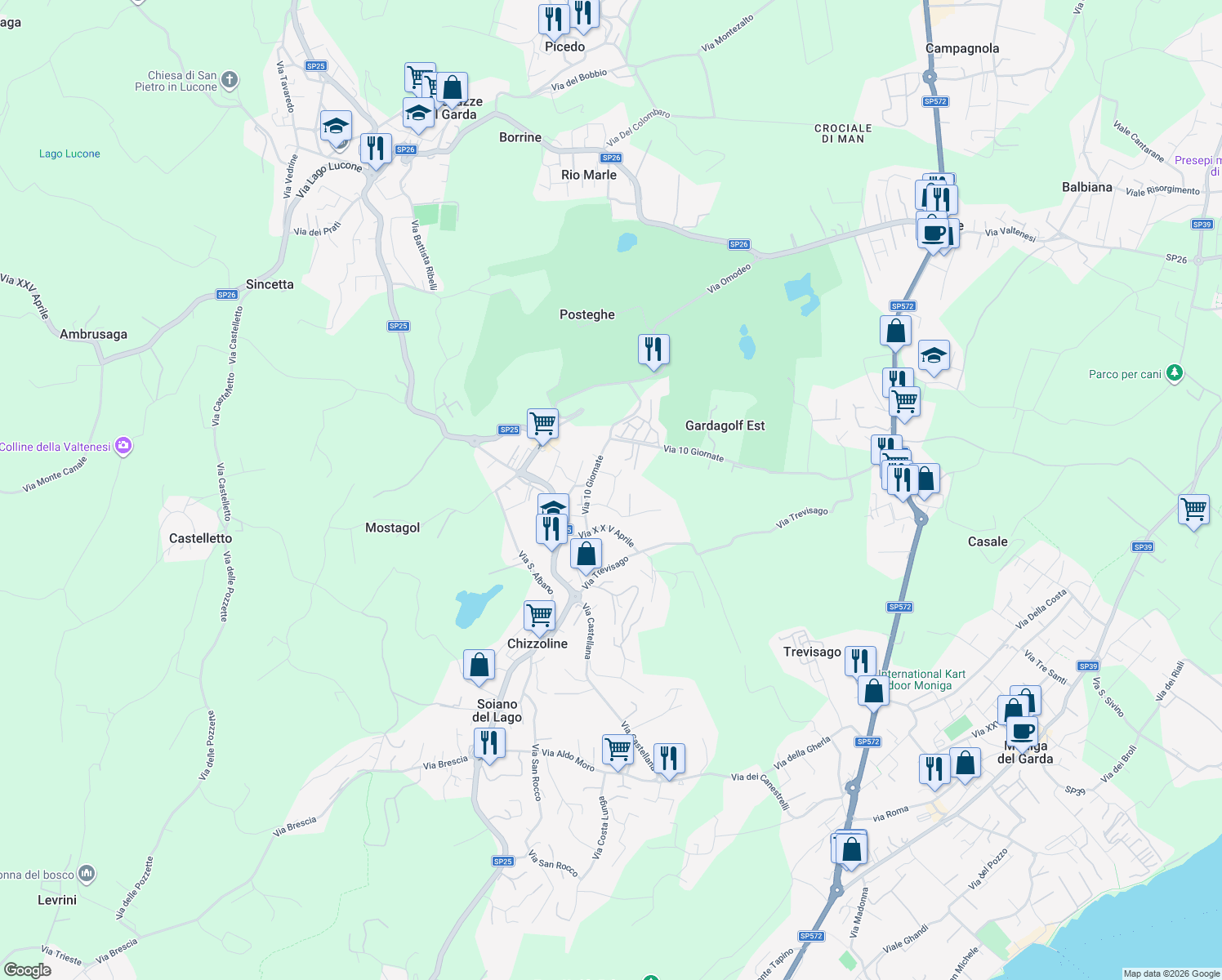 map of restaurants, bars, coffee shops, grocery stores, and more near 78 Via 10 Giornate in Soiano