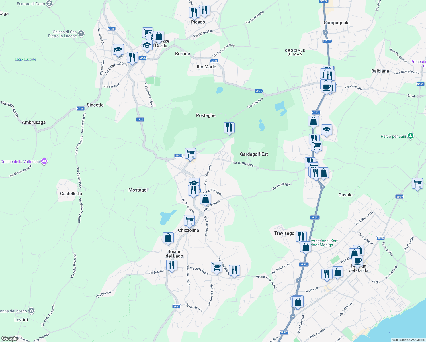 map of restaurants, bars, coffee shops, grocery stores, and more near 78 Via 10 Giornate in Soiano