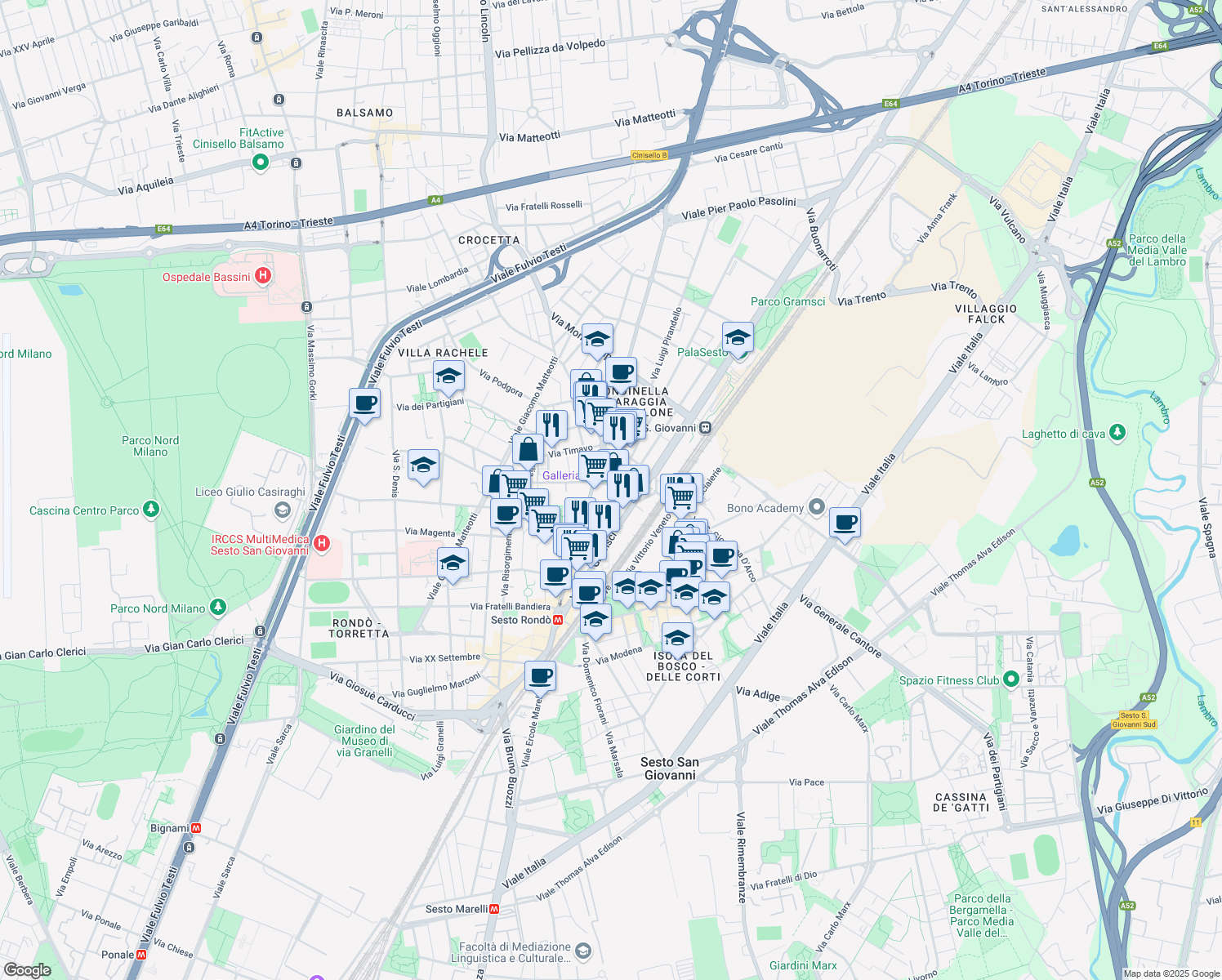 map of restaurants, bars, coffee shops, grocery stores, and more near 41 Via F. Sacchetti in Sesto San Giovanni