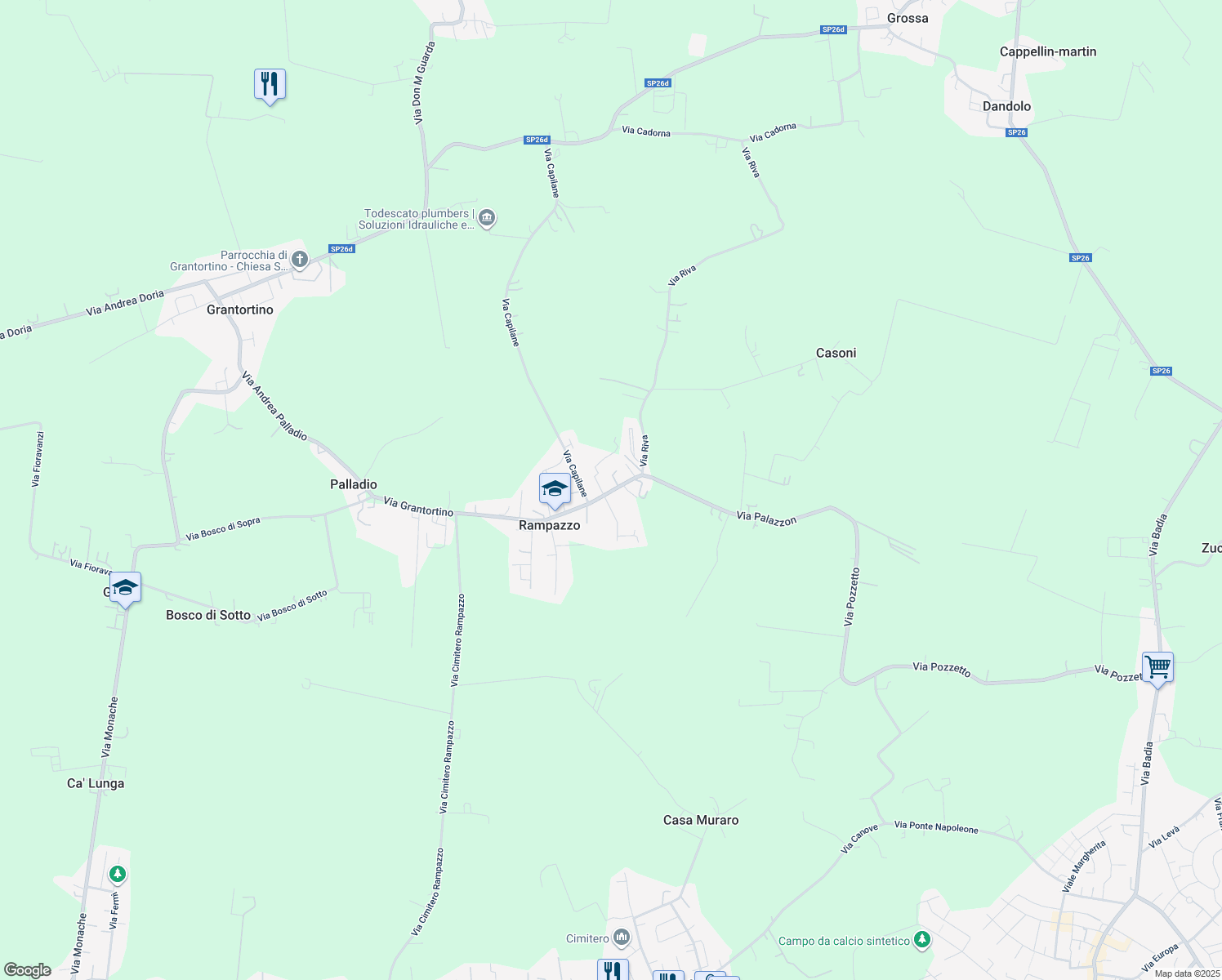 map of restaurants, bars, coffee shops, grocery stores, and more near 10 Via Chiesa Rampazzo in Rampazzo