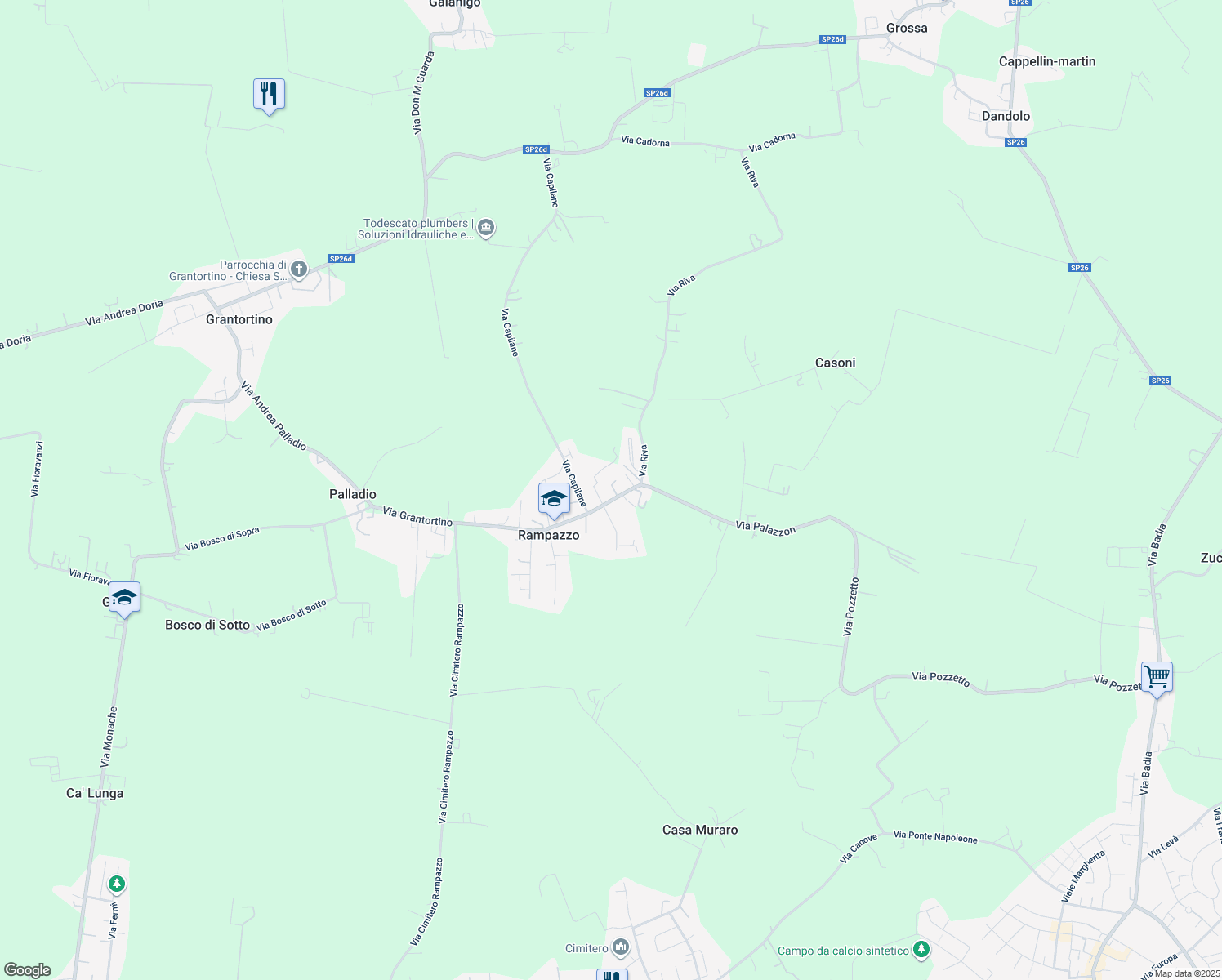 map of restaurants, bars, coffee shops, grocery stores, and more near 10 Via Chiesa Rampazzo in Rampazzo