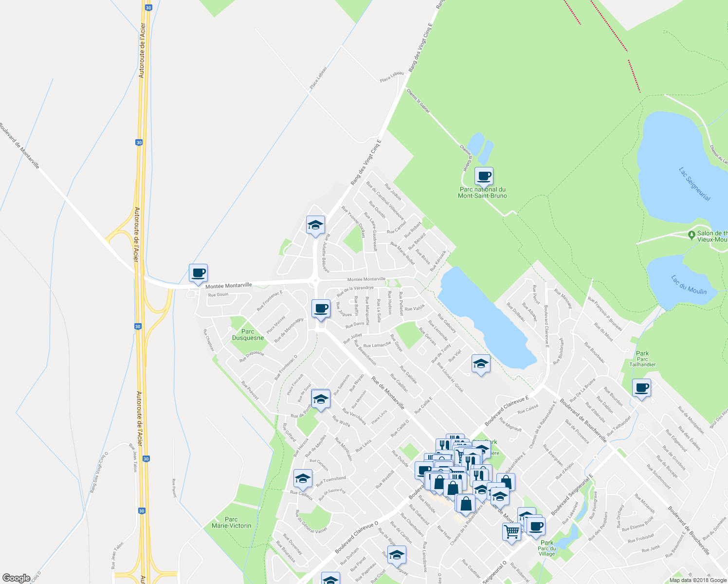 map of restaurants, bars, coffee shops, grocery stores, and more near 965 Rue Marquette in Saint-Bruno-de-Montarville