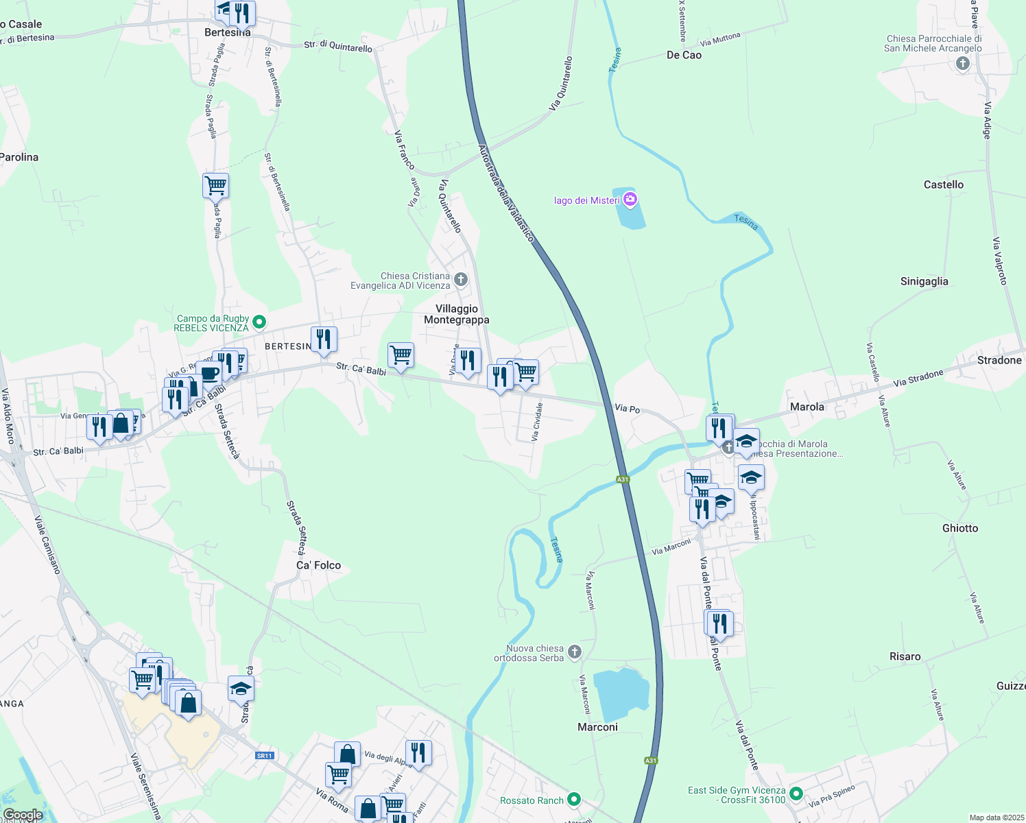 map of restaurants, bars, coffee shops, grocery stores, and more near 5 Via Monte Nero in Marola