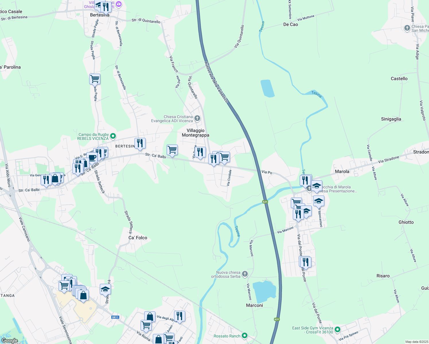 map of restaurants, bars, coffee shops, grocery stores, and more near 5 Via Monte Nero in Marola