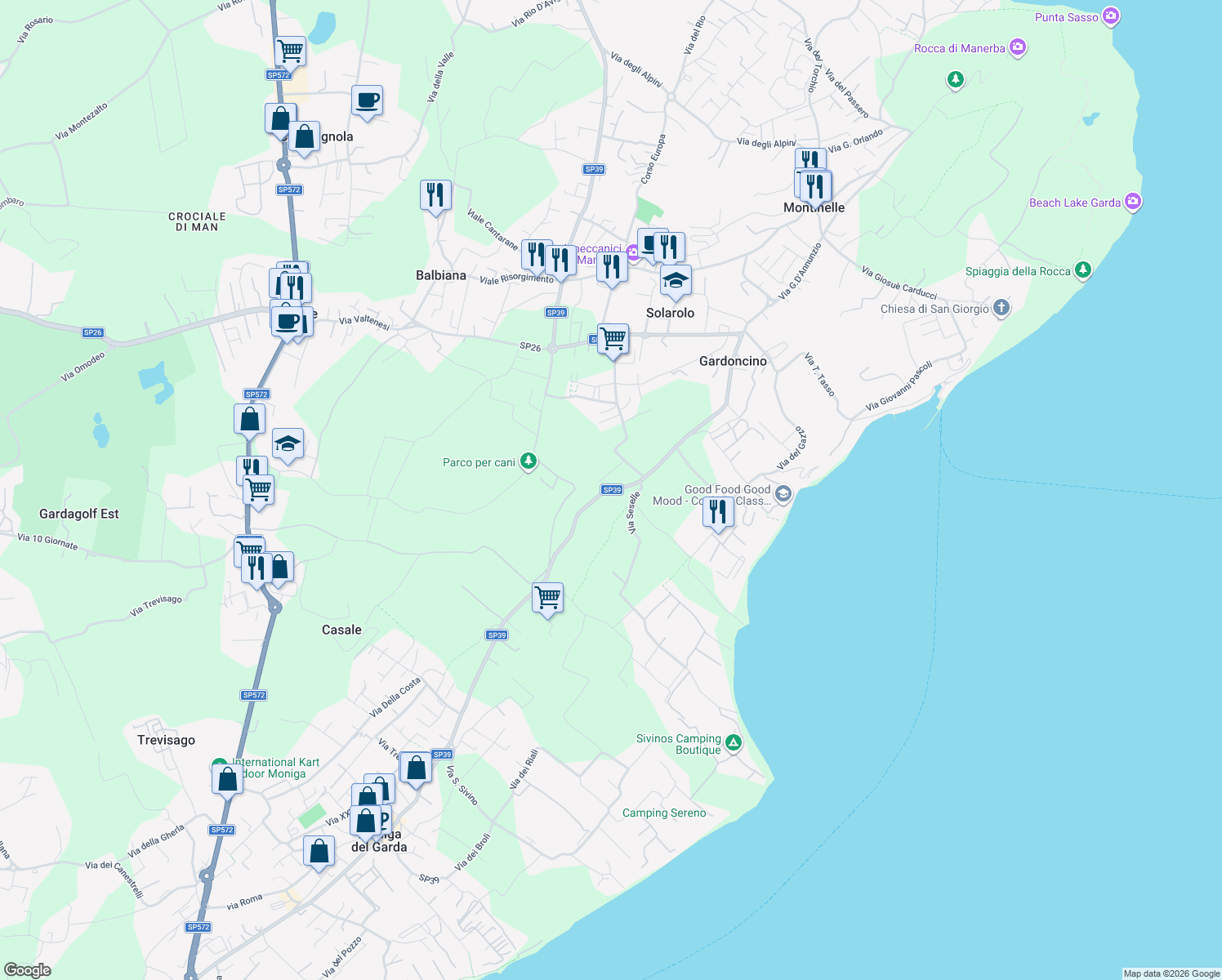 map of restaurants, bars, coffee shops, grocery stores, and more near 56 Via San Martino in Provincia di Brescia