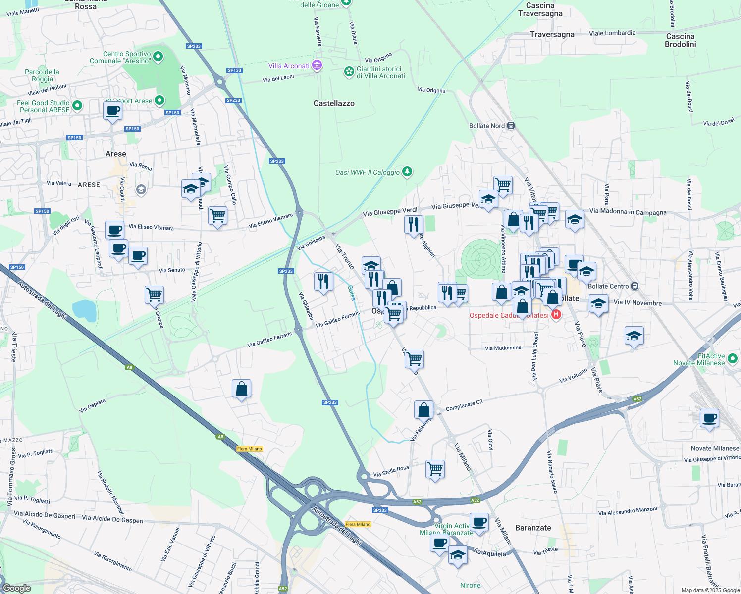map of restaurants, bars, coffee shops, grocery stores, and more near in Ospiate