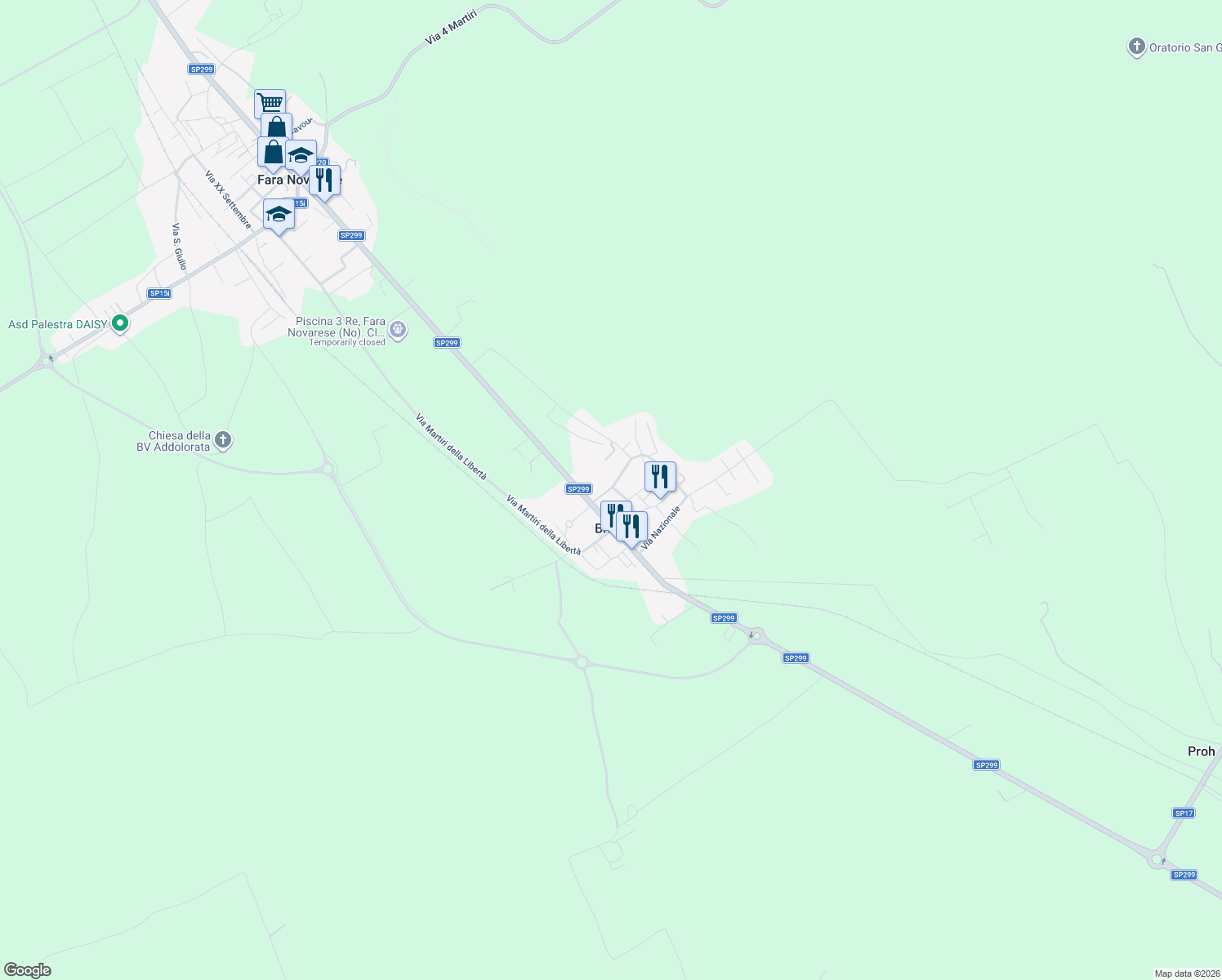 map of restaurants, bars, coffee shops, grocery stores, and more near 9 Via Filippo Tornielli in Briona