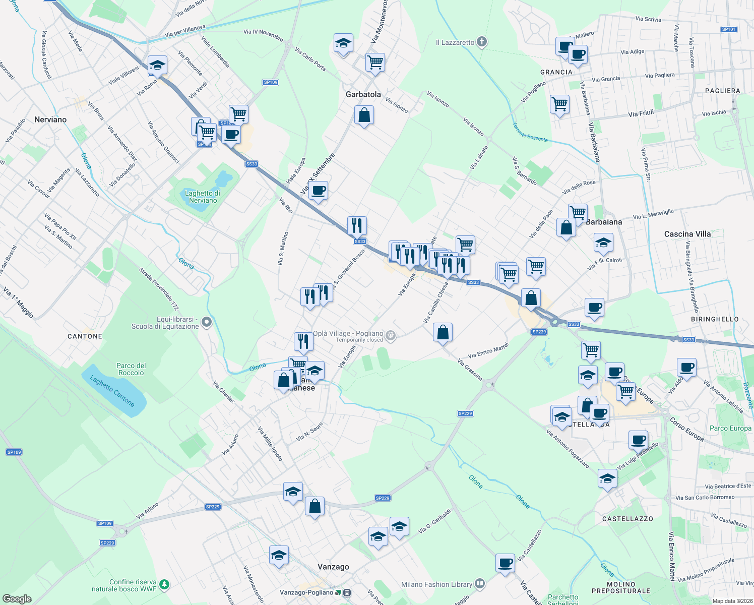 map of restaurants, bars, coffee shops, grocery stores, and more near 11 Via A.Toscanini in Pogliano Milanese