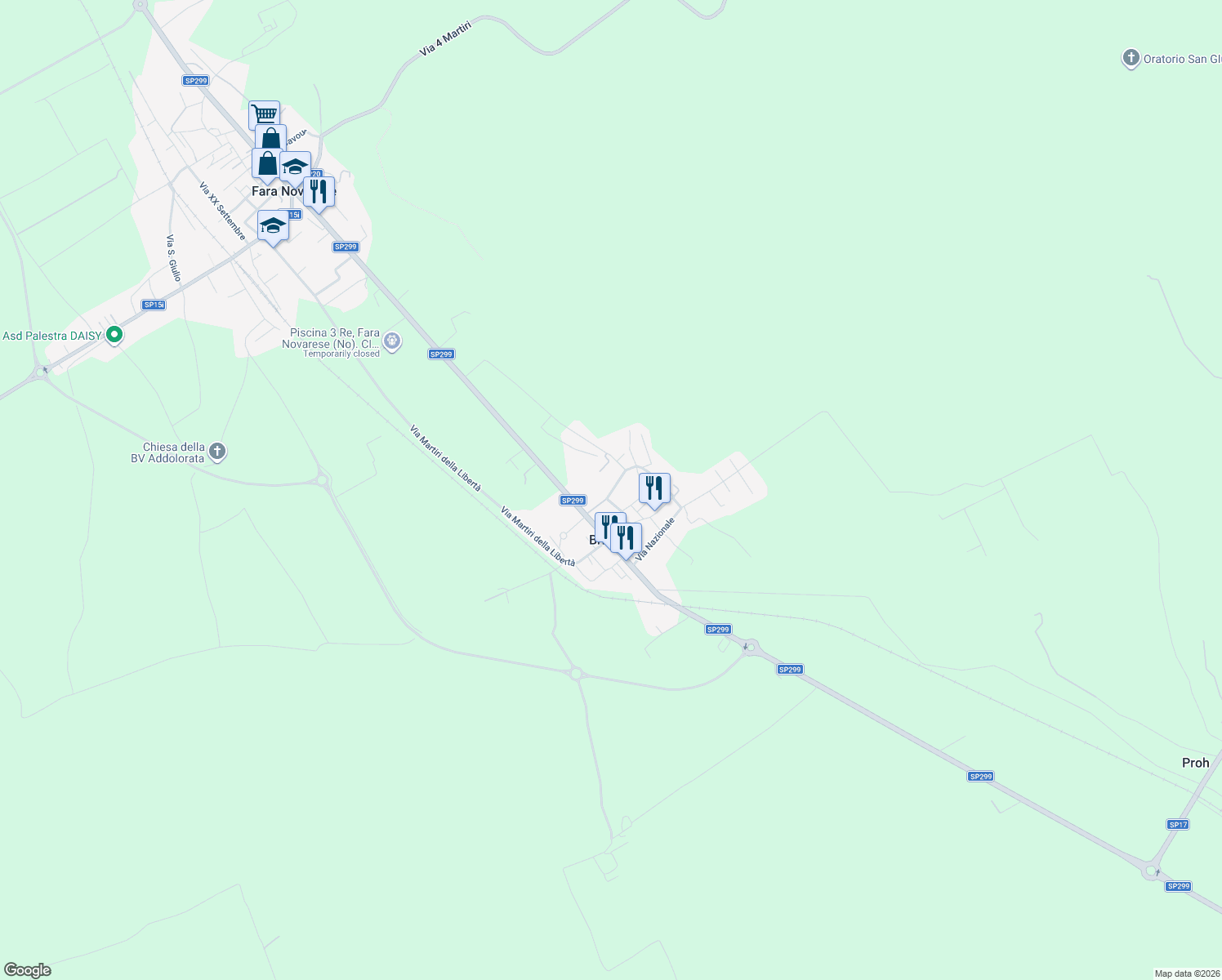 map of restaurants, bars, coffee shops, grocery stores, and more near 9 Via Filippo Tornielli in Briona