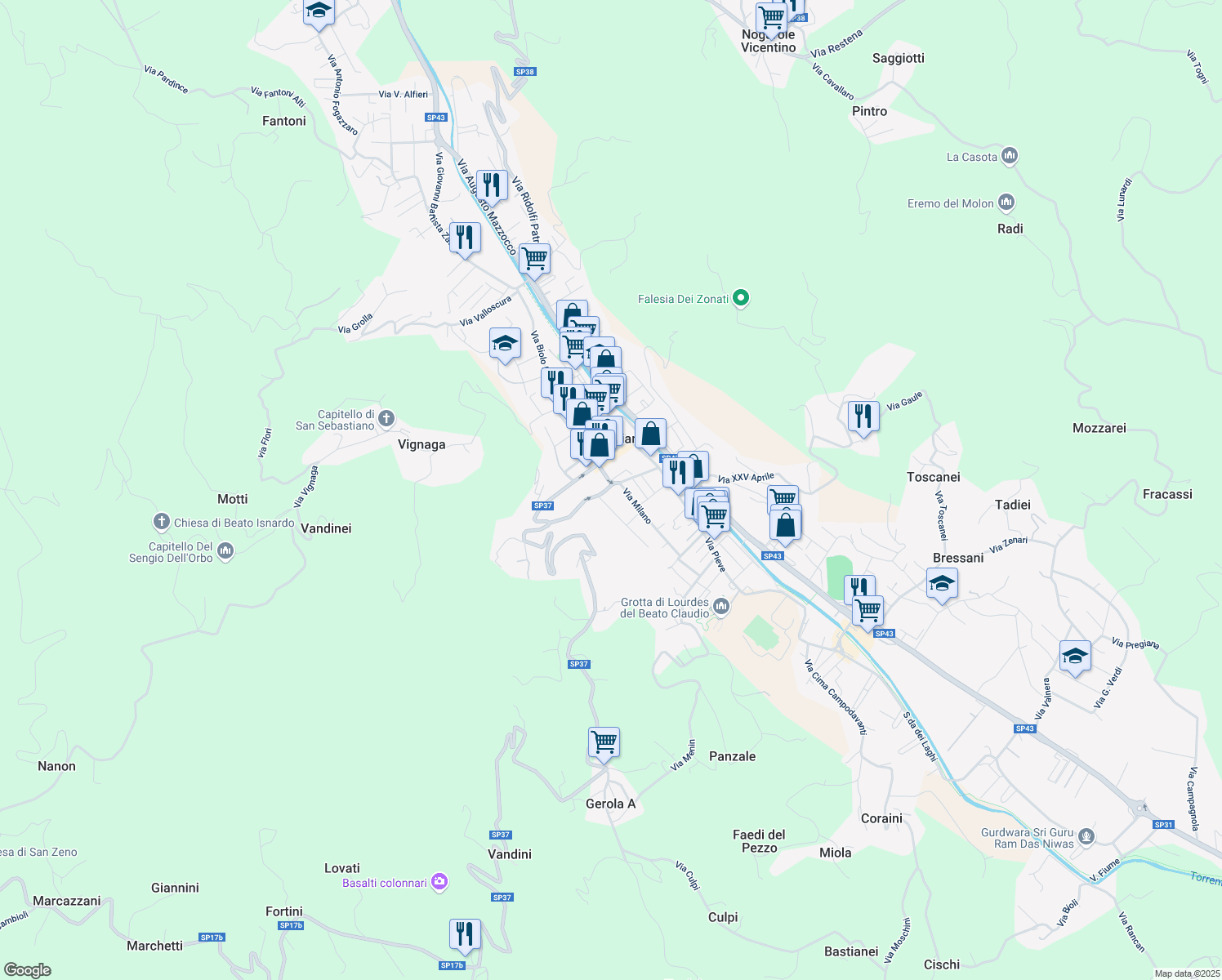 map of restaurants, bars, coffee shops, grocery stores, and more near 6 Piazza Garzara Molon in Chiampo