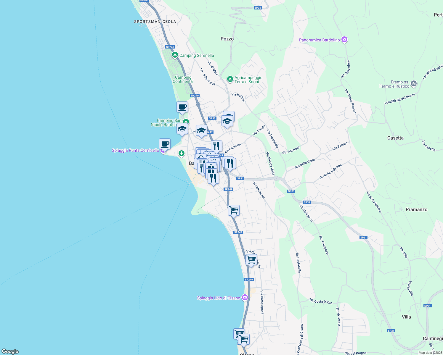 map of restaurants, bars, coffee shops, grocery stores, and more near 14 Via Marconi in Bardolino