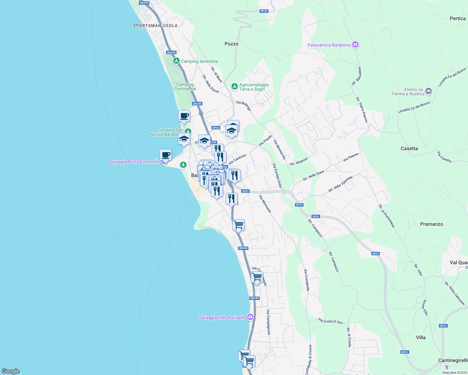 map of restaurants, bars, coffee shops, grocery stores, and more near 14 Via Marconi in Bardolino