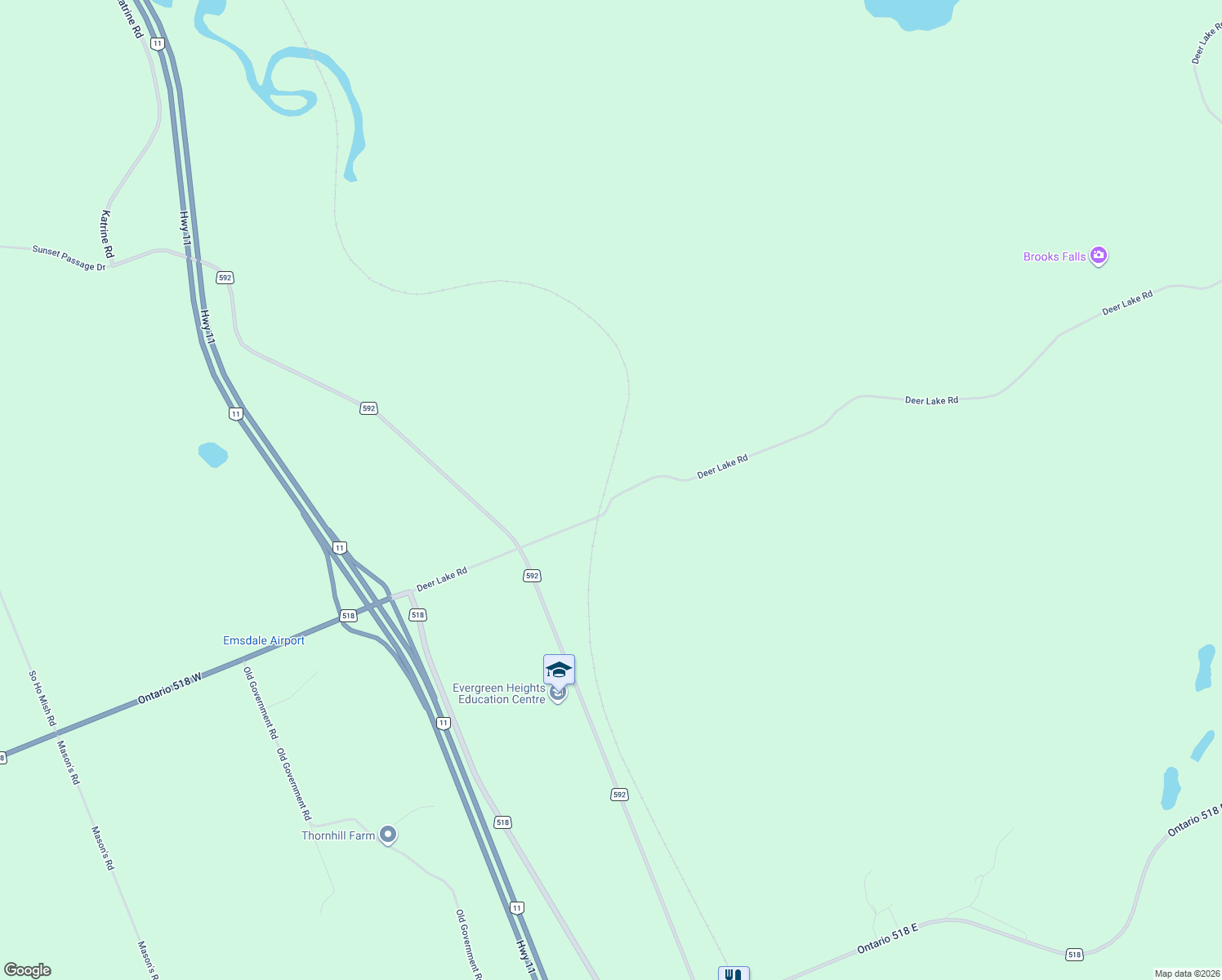 map of restaurants, bars, coffee shops, grocery stores, and more near 224 Deer Lake Road in Emsdale