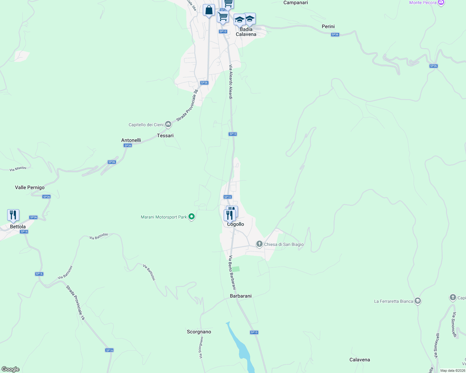 map of restaurants, bars, coffee shops, grocery stores, and more near 6 Via Don Giovanni Calabria in Cogollo