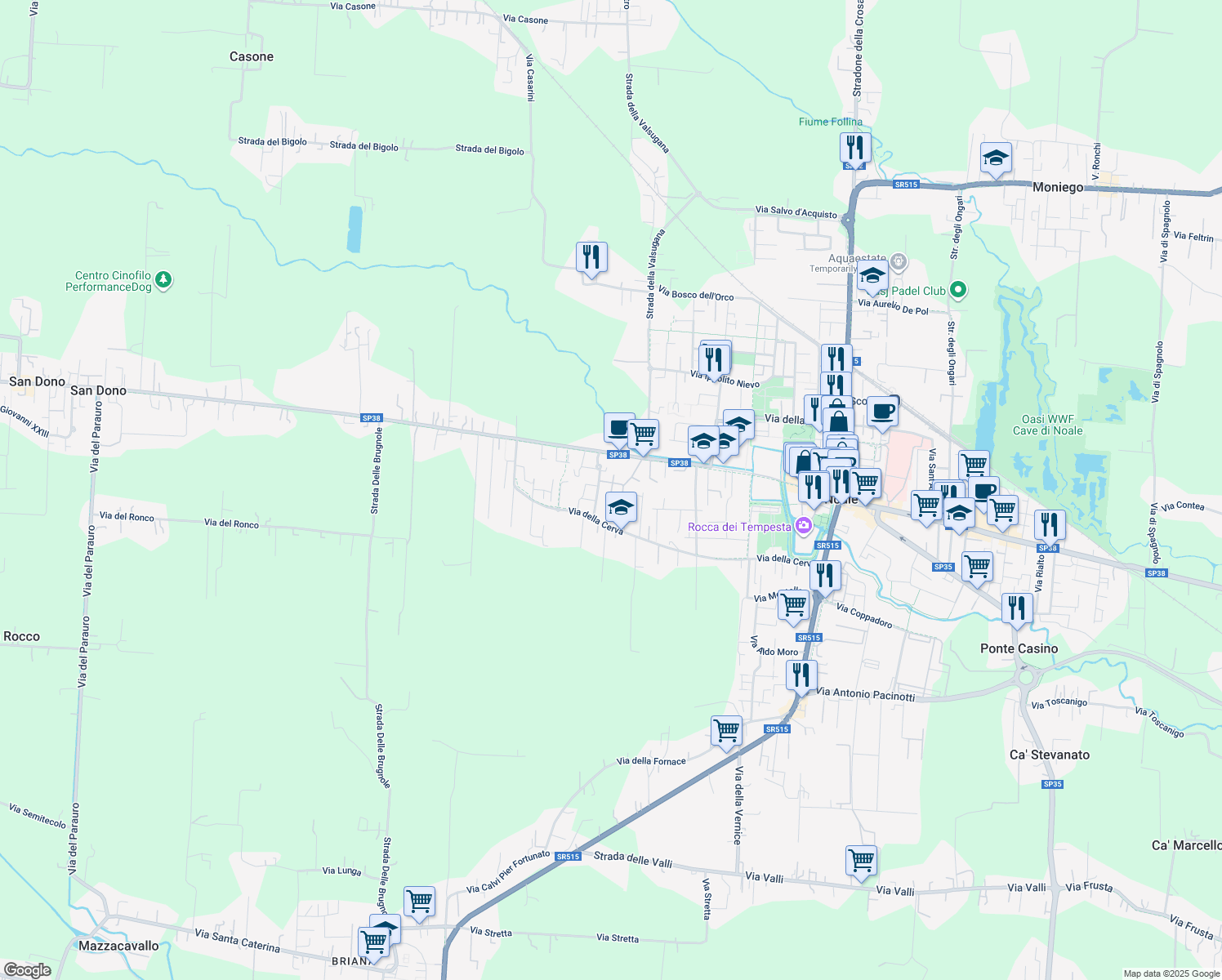 map of restaurants, bars, coffee shops, grocery stores, and more near 4 Via Jacopo Sansovino in Noale