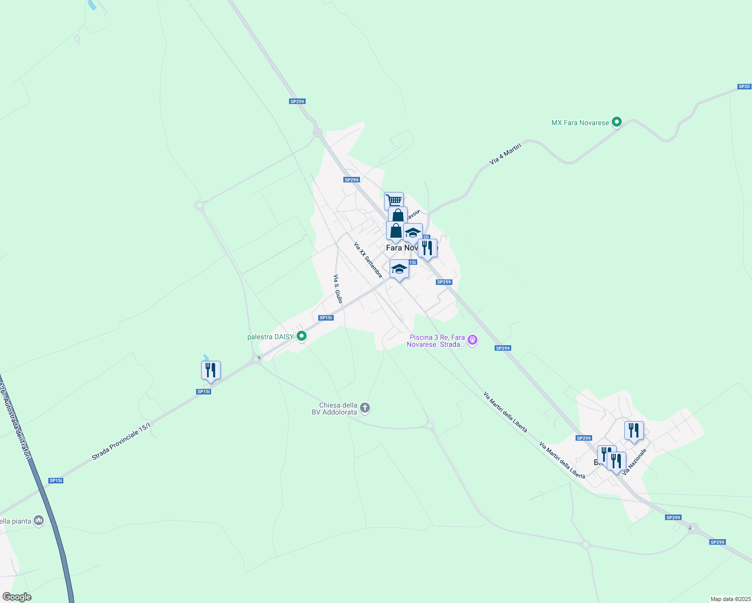 map of restaurants, bars, coffee shops, grocery stores, and more near 6 Via G. Marconi in Fara Novarese