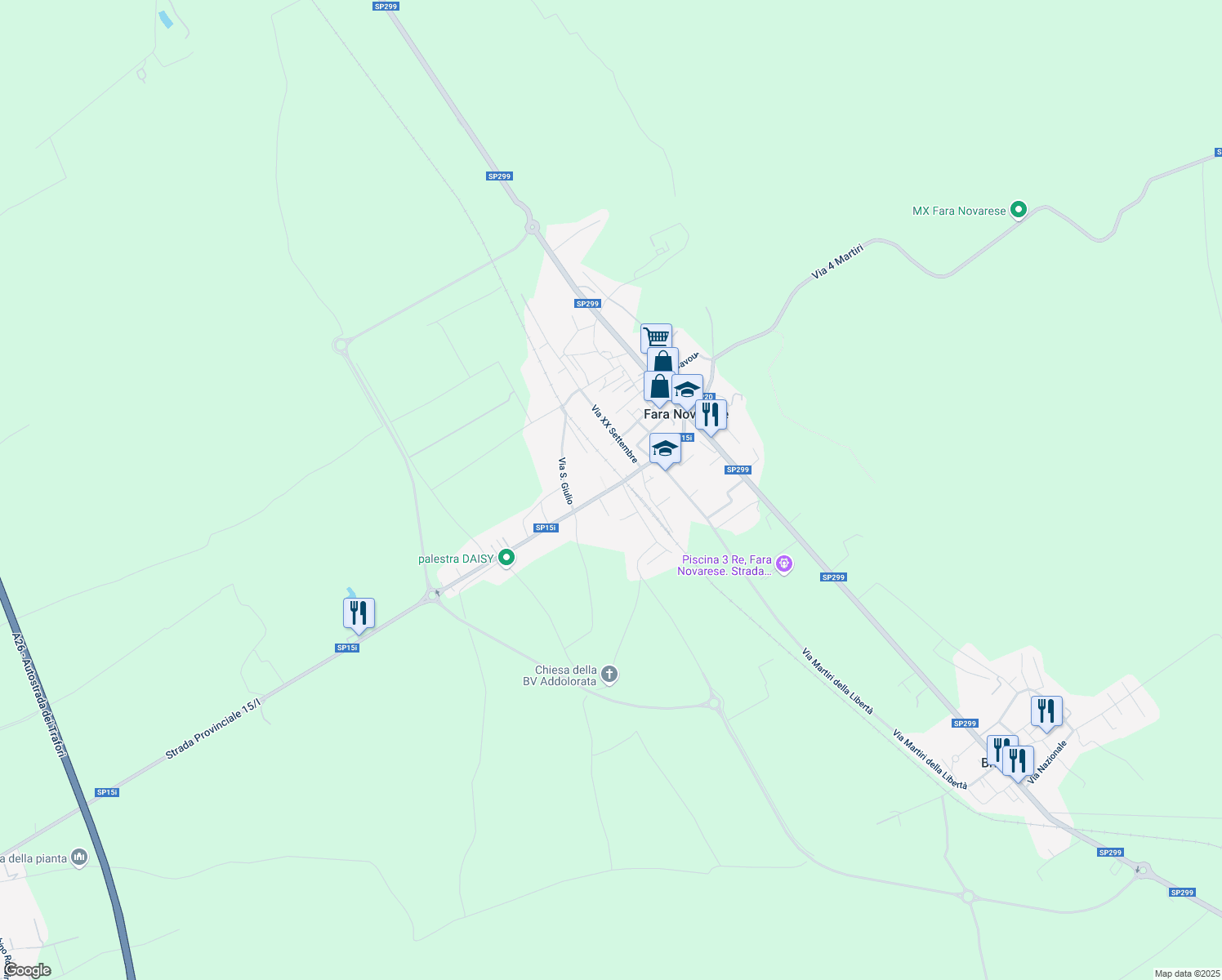 map of restaurants, bars, coffee shops, grocery stores, and more near 6 Via G. Marconi in Fara Novarese