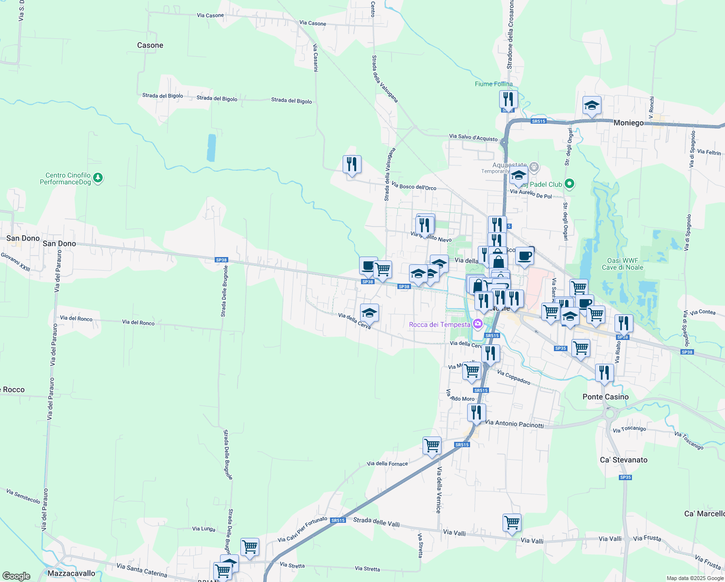 map of restaurants, bars, coffee shops, grocery stores, and more near 4 Via Jacopo Sansovino in Noale