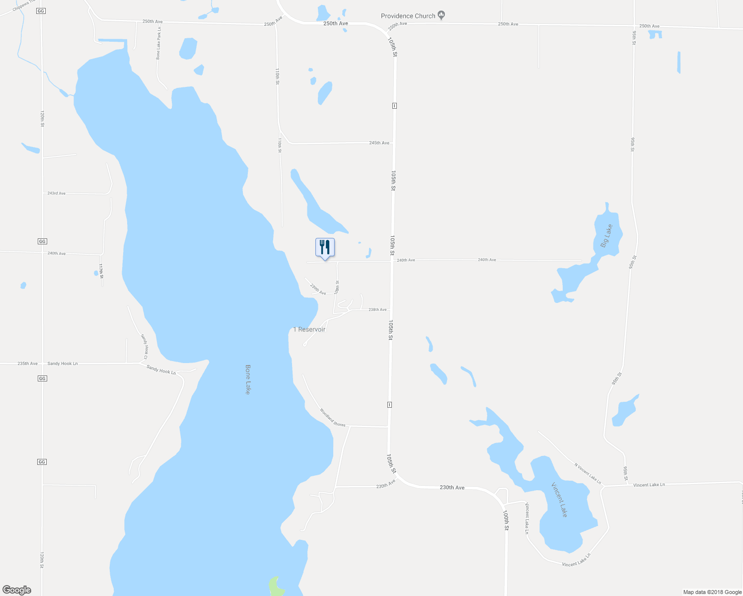 map of restaurants, bars, coffee shops, grocery stores, and more near 1057 238th Avenue in Luck