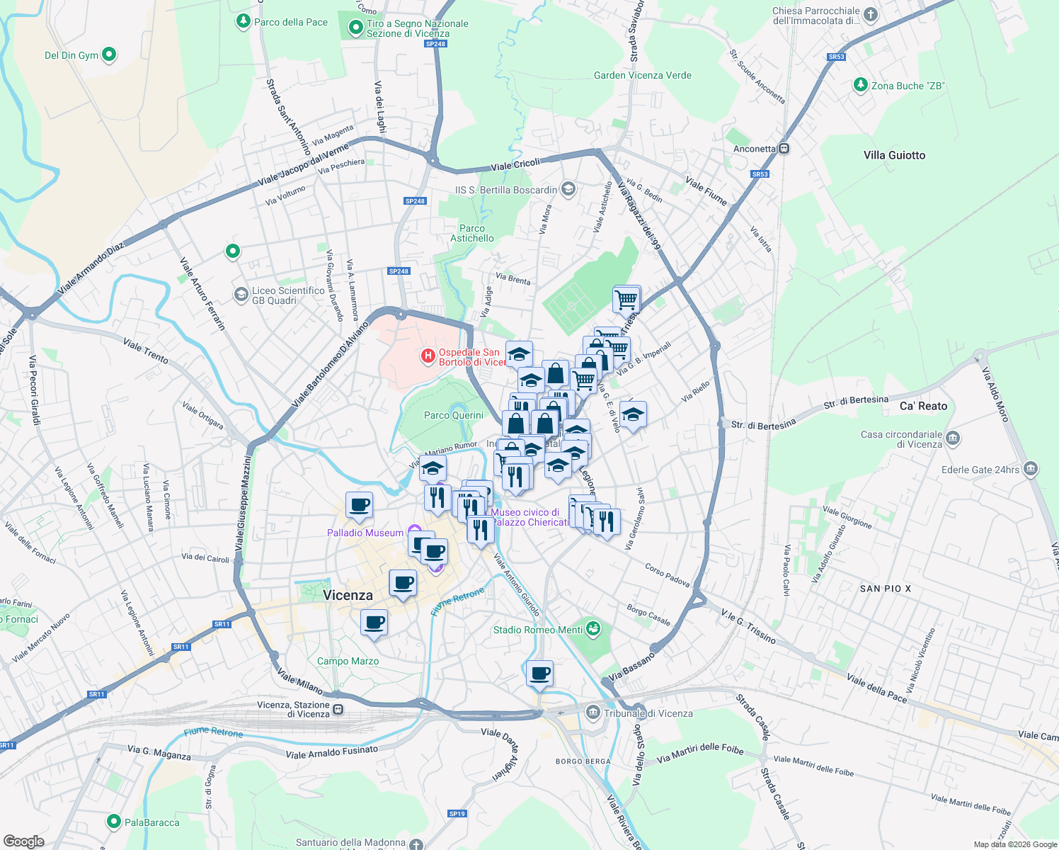 map of restaurants, bars, coffee shops, grocery stores, and more near in Santa Lucia