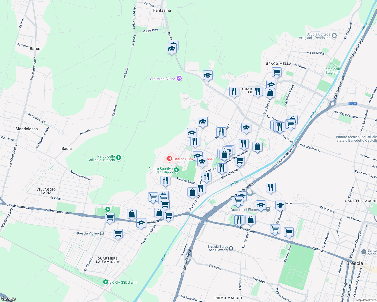 map of restaurants, bars, coffee shops, grocery stores, and more near 8 Piazzale Maestri del Lavoro in Brescia