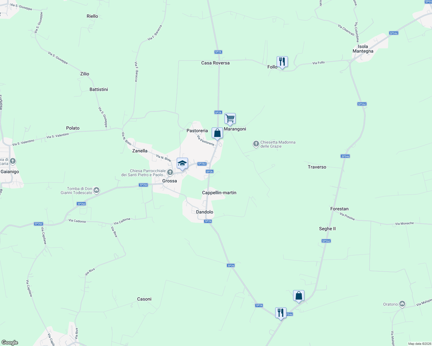 map of restaurants, bars, coffee shops, grocery stores, and more near 15/a Via Indipendenza in Grossa