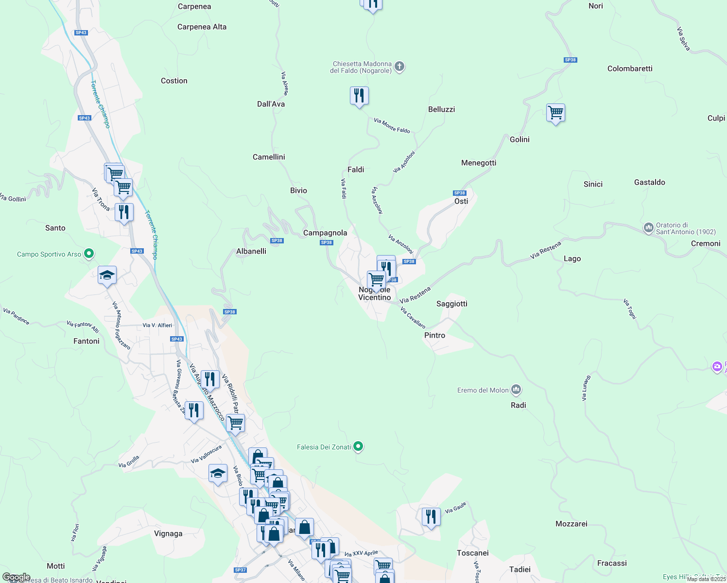 map of restaurants, bars, coffee shops, grocery stores, and more near 2 Via Castellaro in Nogarole Vicentino