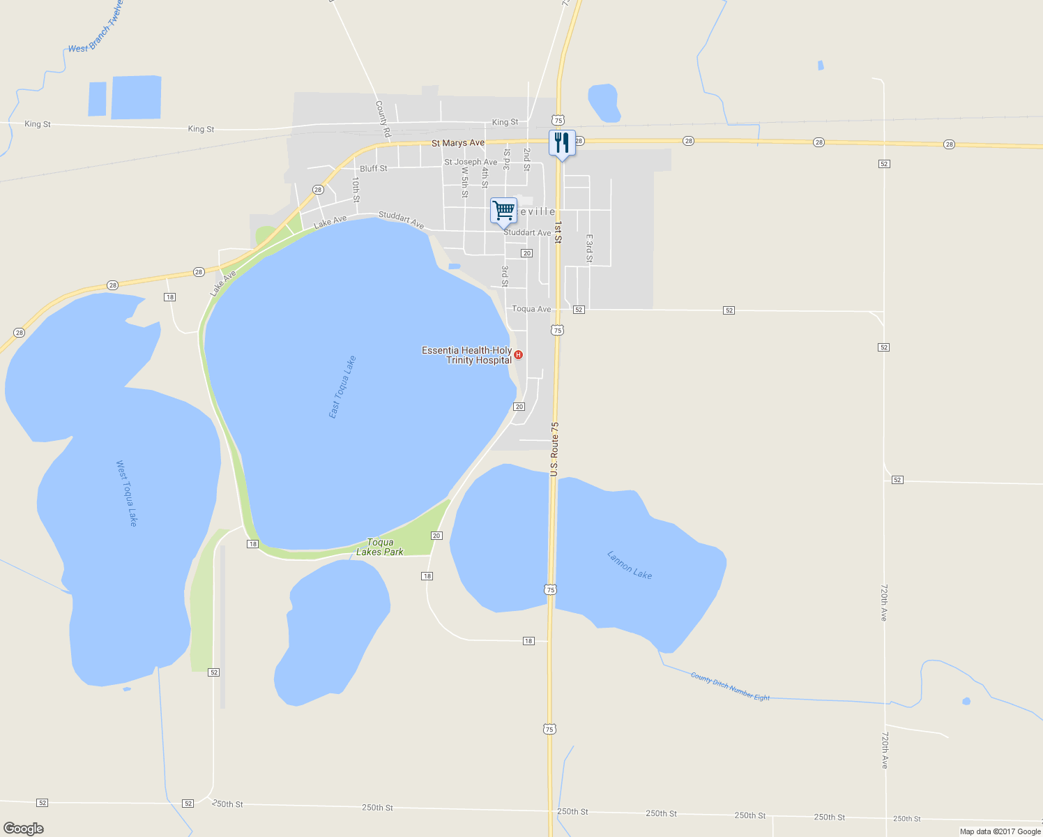 map of restaurants, bars, coffee shops, grocery stores, and more near 102 2nd Street in Graceville
