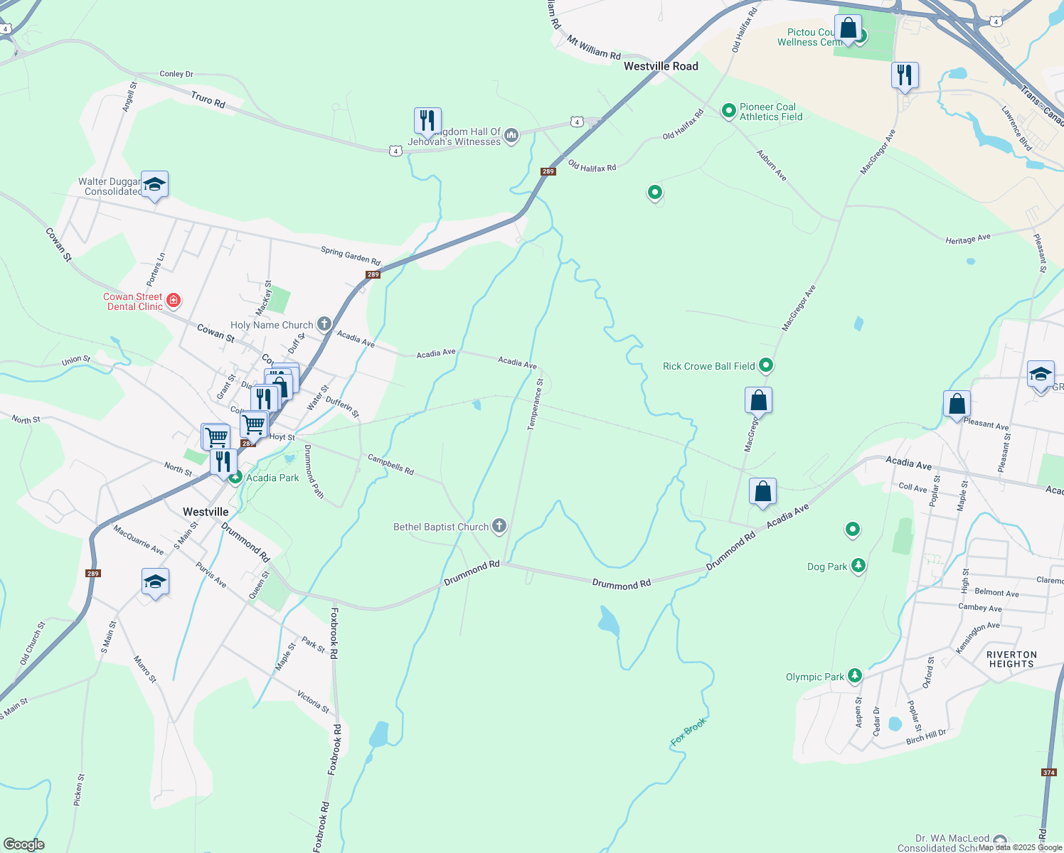 map of restaurants, bars, coffee shops, grocery stores, and more near 1801 Temperance Street in Westville