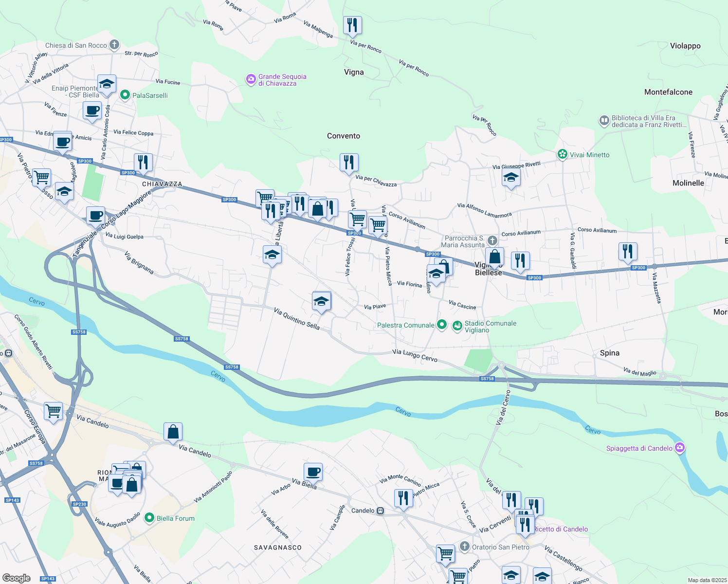 map of restaurants, bars, coffee shops, grocery stores, and more near 4 Via Monte Grappa in Vigliano Biellese