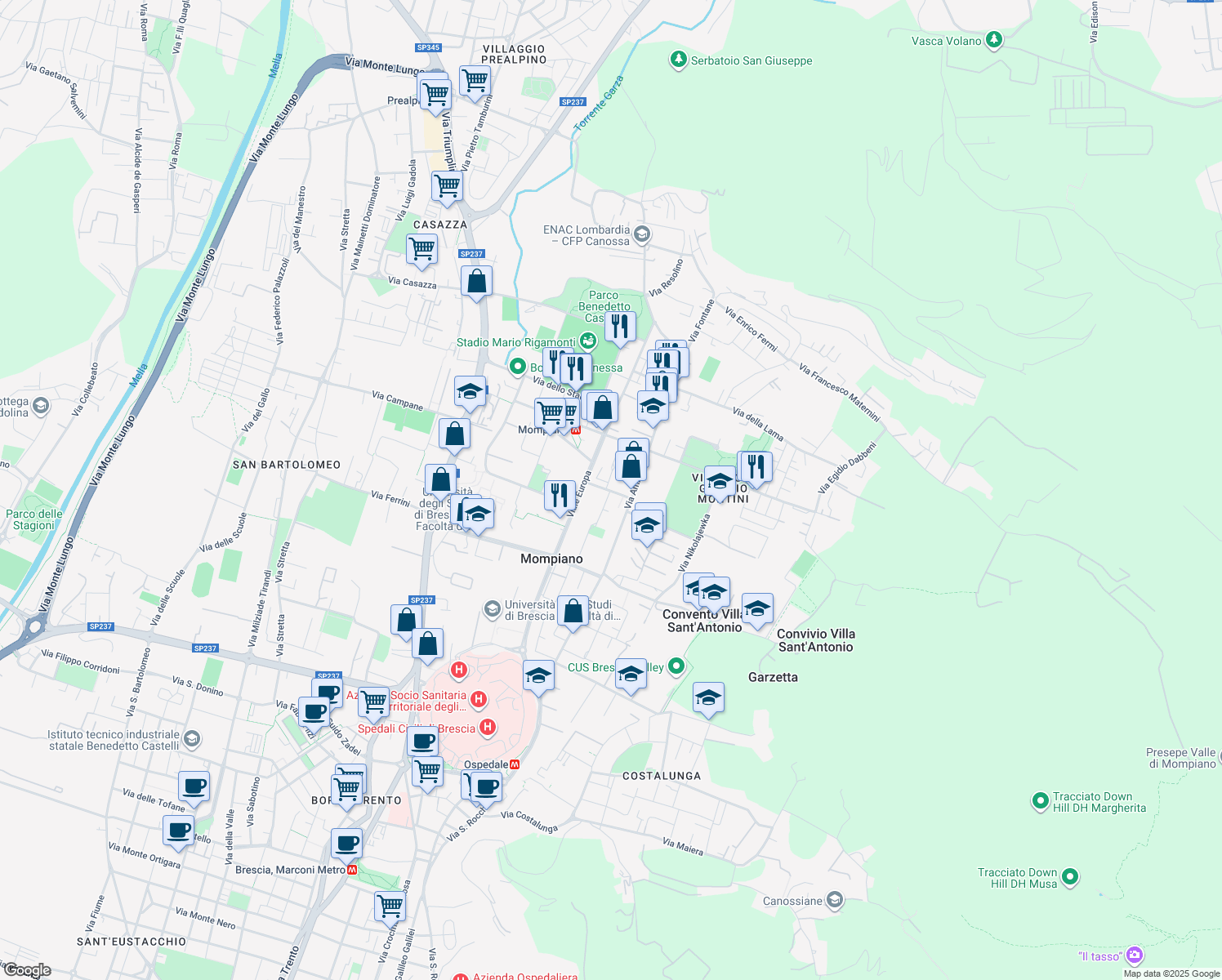 map of restaurants, bars, coffee shops, grocery stores, and more near 2 Via Giovanni Maria Longinotti in Brescia