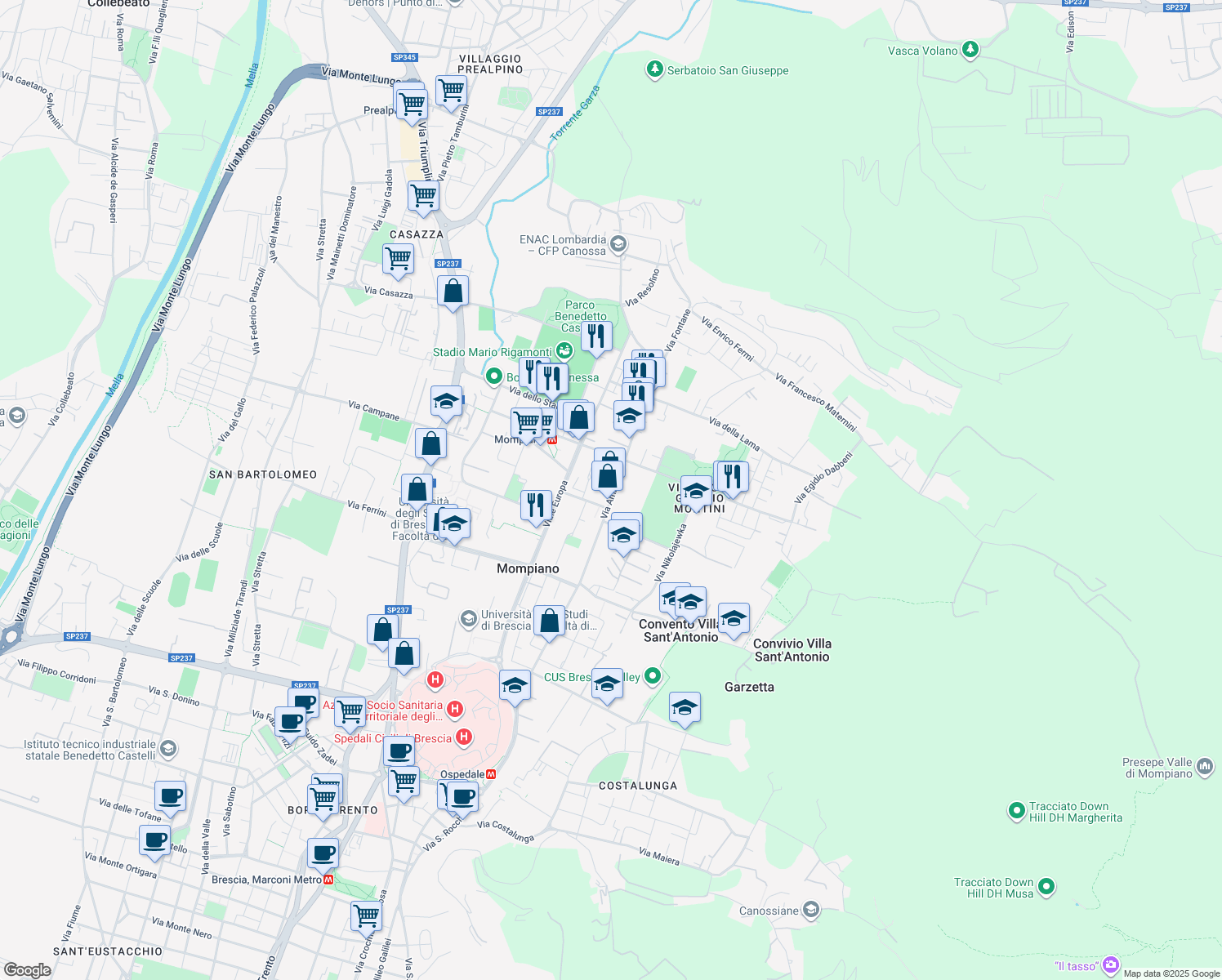 map of restaurants, bars, coffee shops, grocery stores, and more near 2 Via Giovanni Maria Longinotti in Brescia