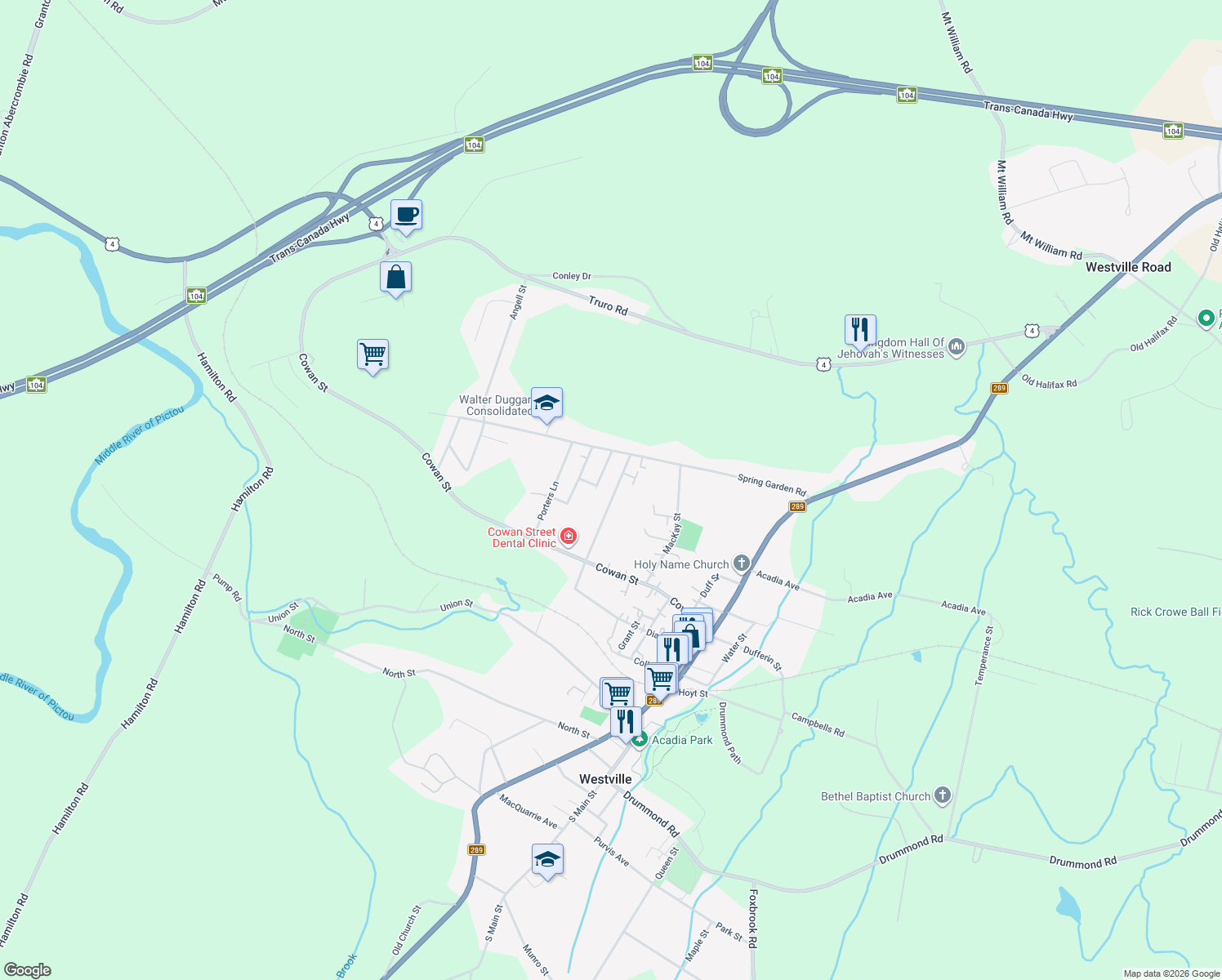 map of restaurants, bars, coffee shops, grocery stores, and more near 1646 Office Street in Westville