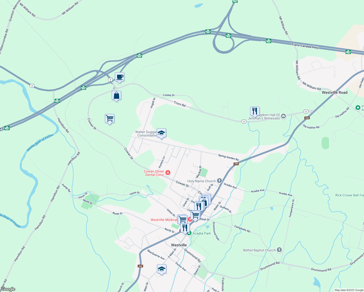 map of restaurants, bars, coffee shops, grocery stores, and more near 2274 Spring Garden Road in Westville