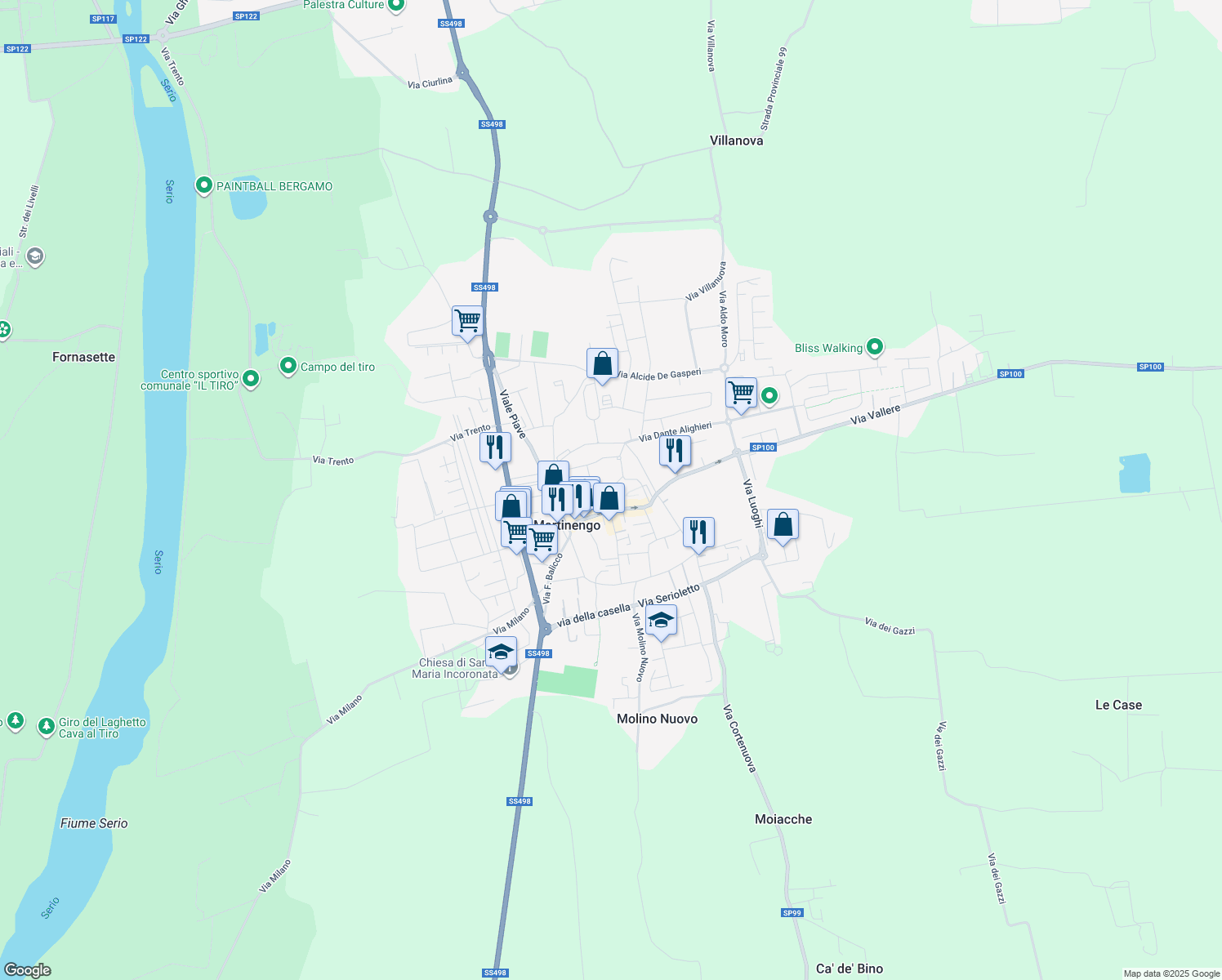 map of restaurants, bars, coffee shops, grocery stores, and more near 23 Via Celestino Colleoni in Martinengo
