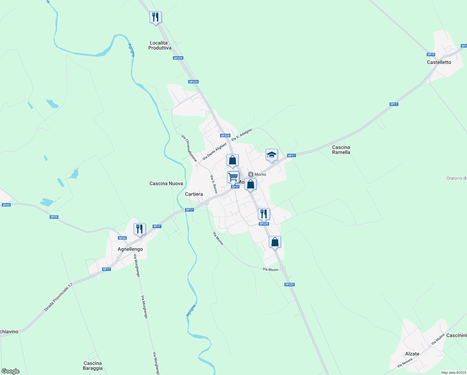 map of restaurants, bars, coffee shops, grocery stores, and more near 6 Via Andrea Dellavalle in Momo