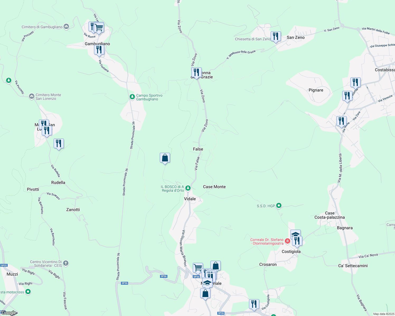 map of restaurants, bars, coffee shops, grocery stores, and more near 9 Via False in False