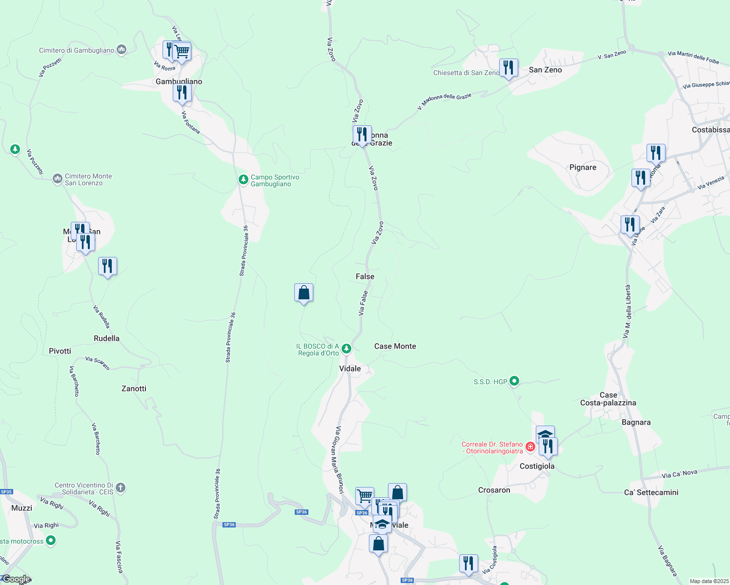 map of restaurants, bars, coffee shops, grocery stores, and more near 9 Via False in False