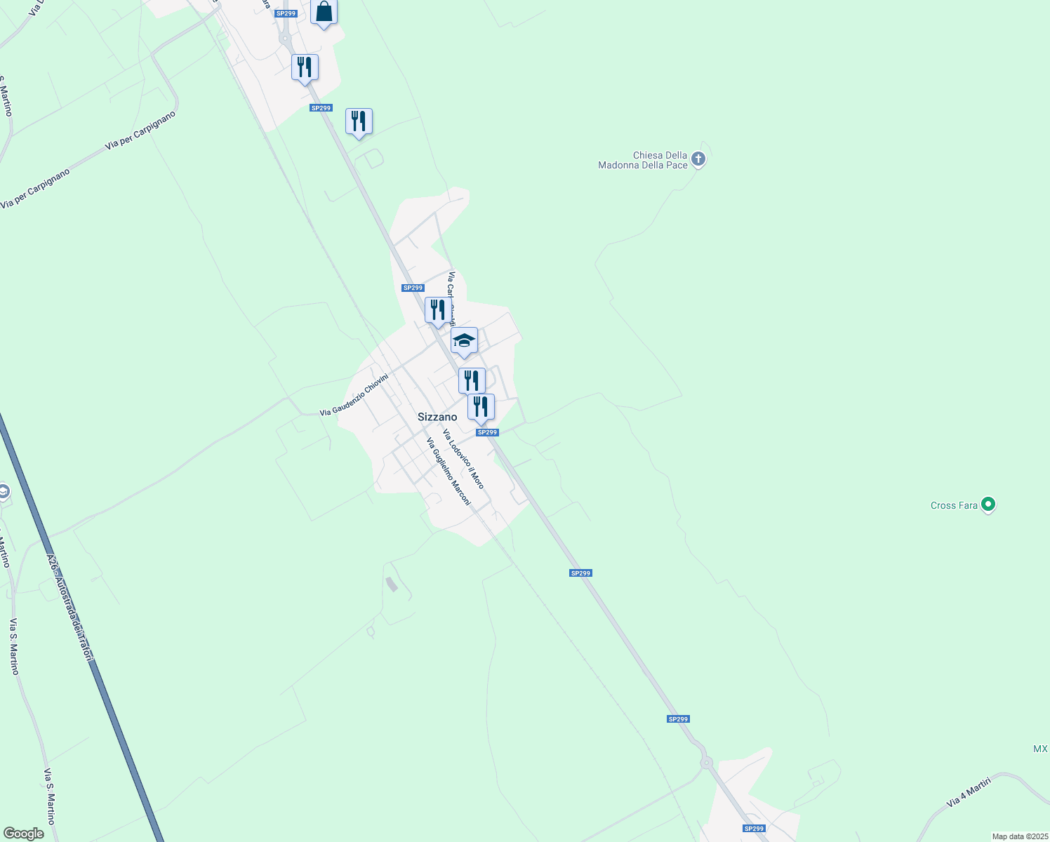 map of restaurants, bars, coffee shops, grocery stores, and more near 17 Via Giuppini in Sizzano