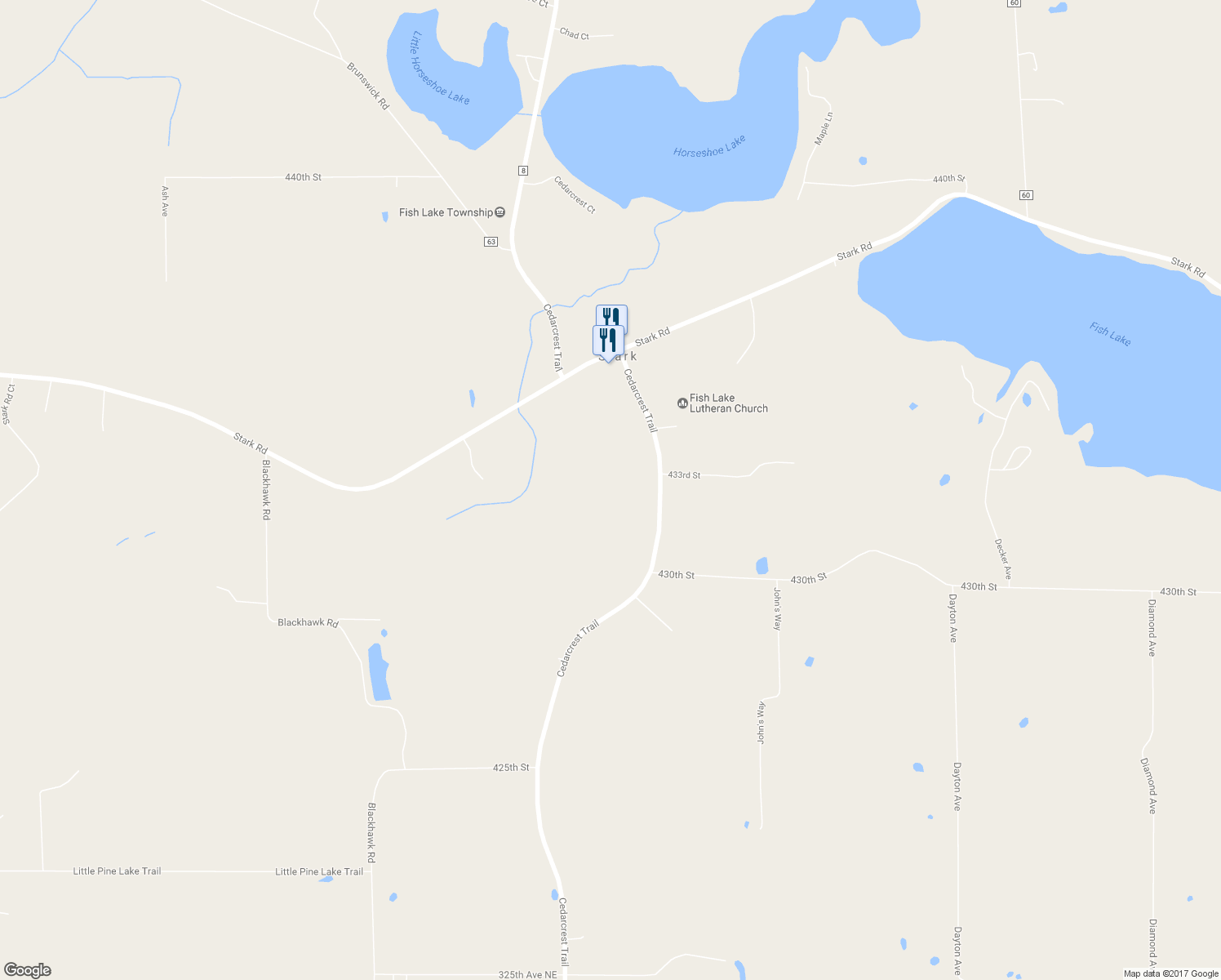 map of restaurants, bars, coffee shops, grocery stores, and more near 43224 Cedarcrest Trail in Harris