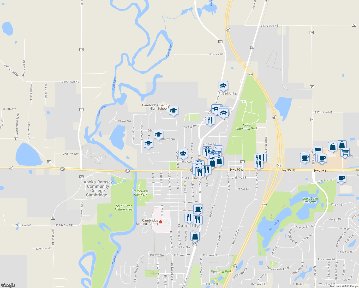 map of restaurants, bars, coffee shops, grocery stores, and more near 338 Cypress Street North in Cambridge