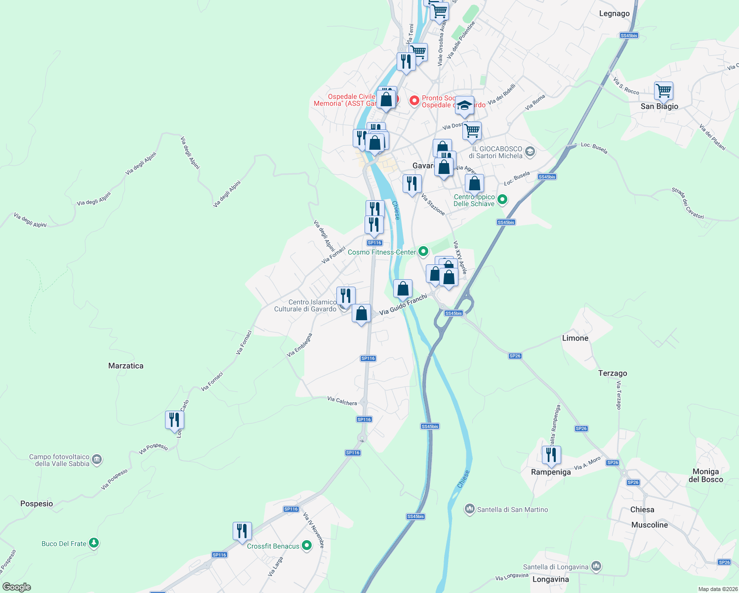 map of restaurants, bars, coffee shops, grocery stores, and more near 2 Via Vittorio Veneto in Gavardo-sopraponte