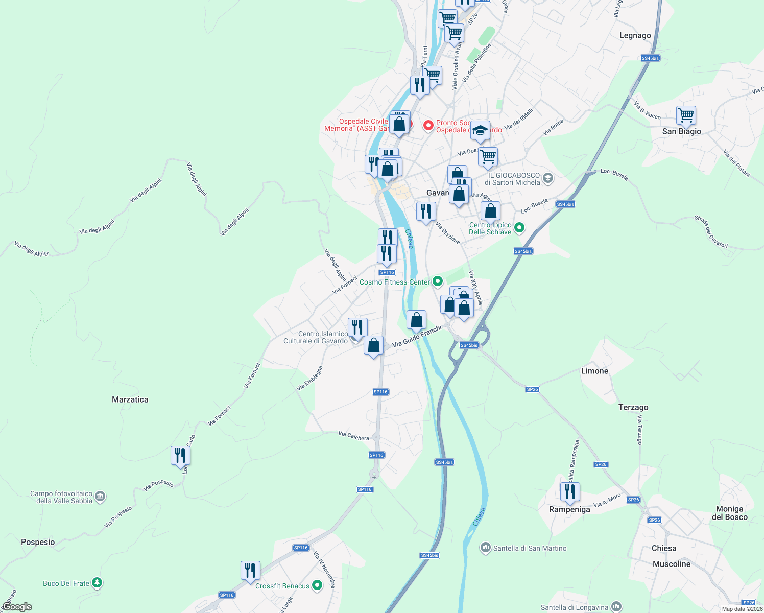map of restaurants, bars, coffee shops, grocery stores, and more near 2 Via Vittorio Veneto in Gavardo-sopraponte