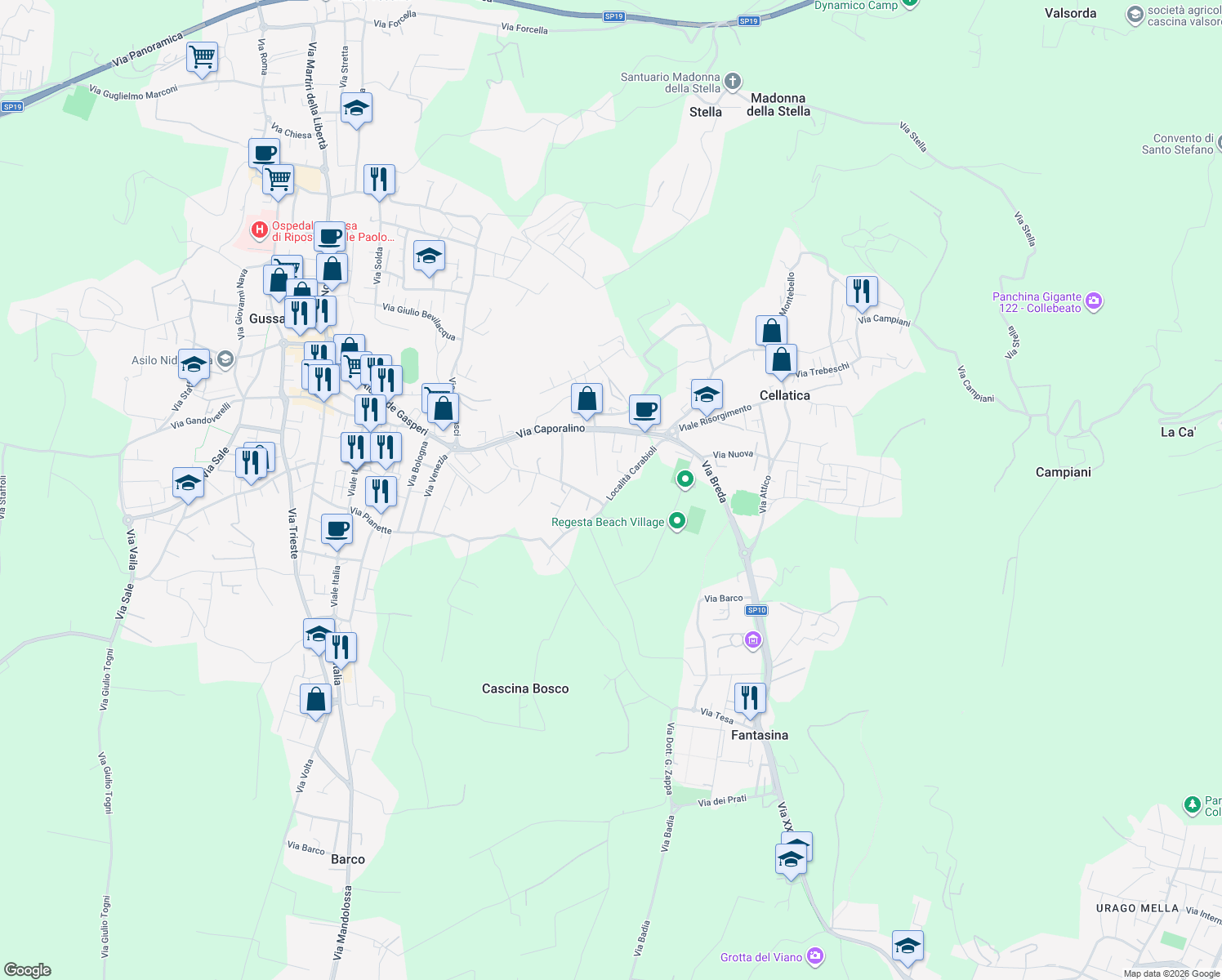 map of restaurants, bars, coffee shops, grocery stores, and more near 16 Località Carabioli in Cellatica