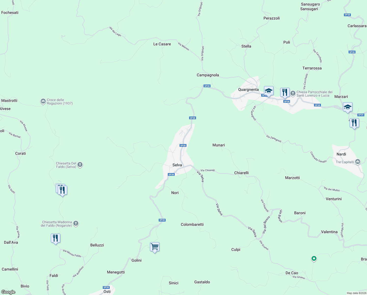 map of restaurants, bars, coffee shops, grocery stores, and more near 4 Via Buse in Provincia di Vicenza